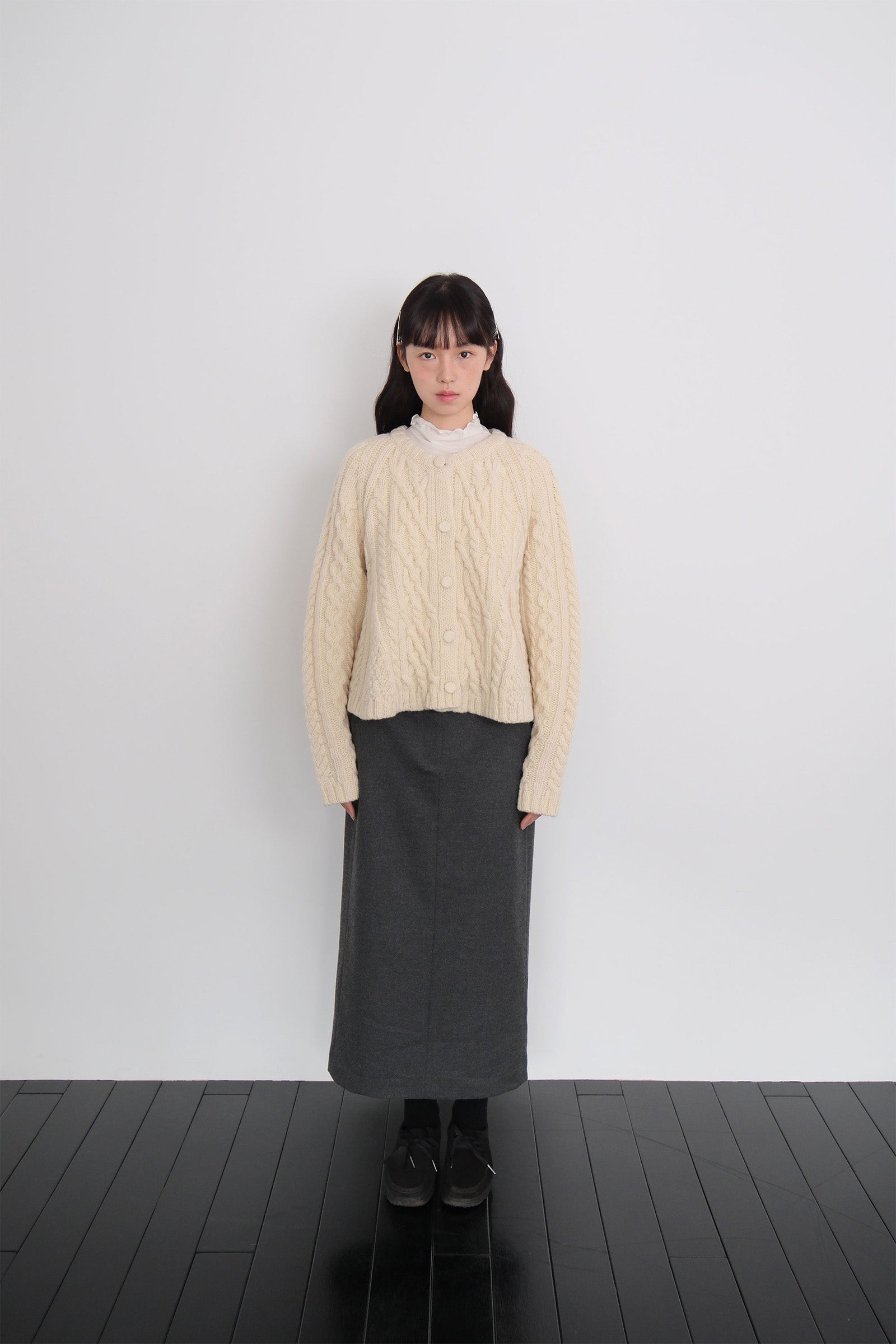 FLARE CABLE KNIT CARDIGAN_CREAM