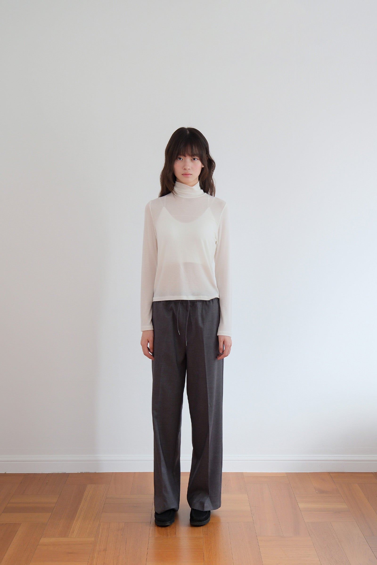 WOOL BANDING SLACKS_CHACOAL