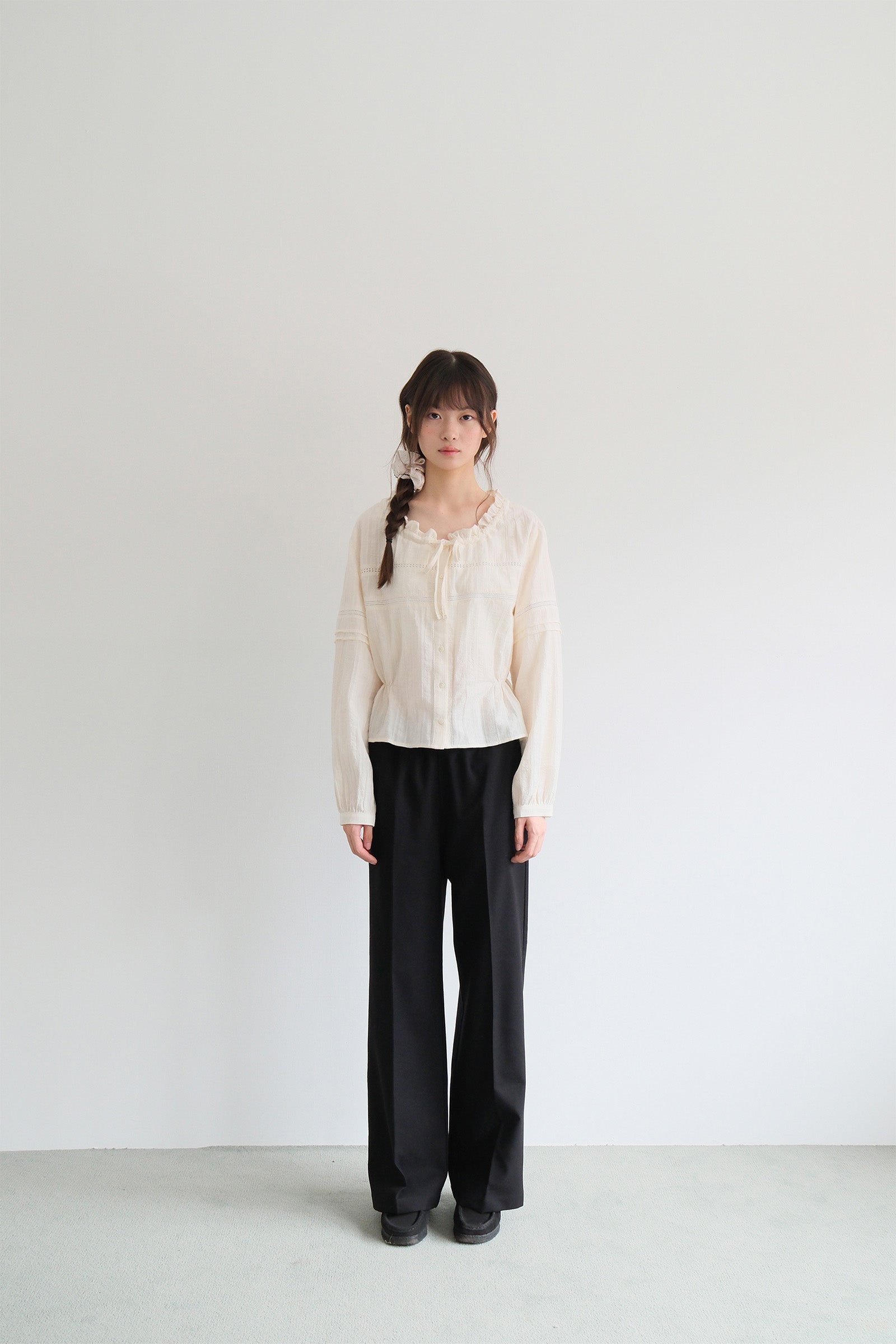 WOOL BANDING SLACKS_BLACK