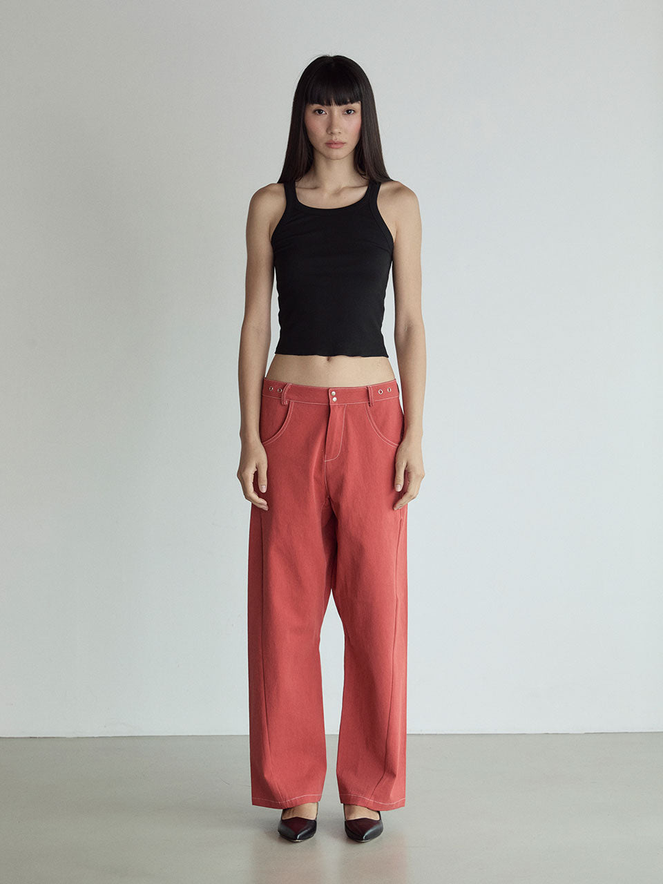 STITCH LOWRISE COTTON PANTS_RED