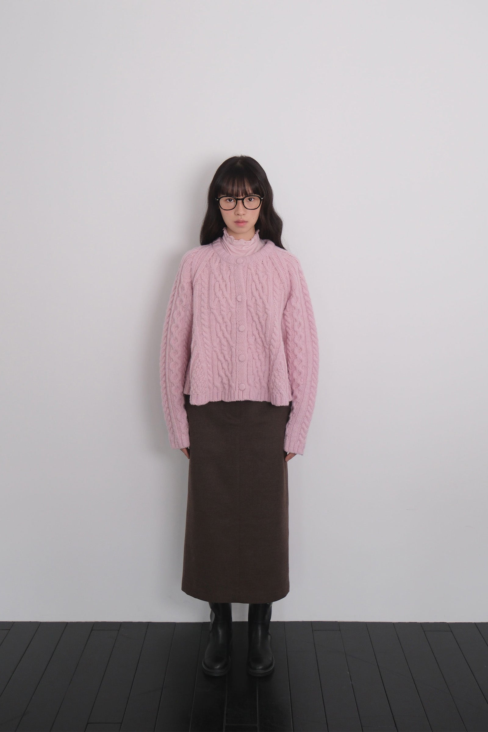 FLARE CABLE KNIT CARDIGAN_PINK