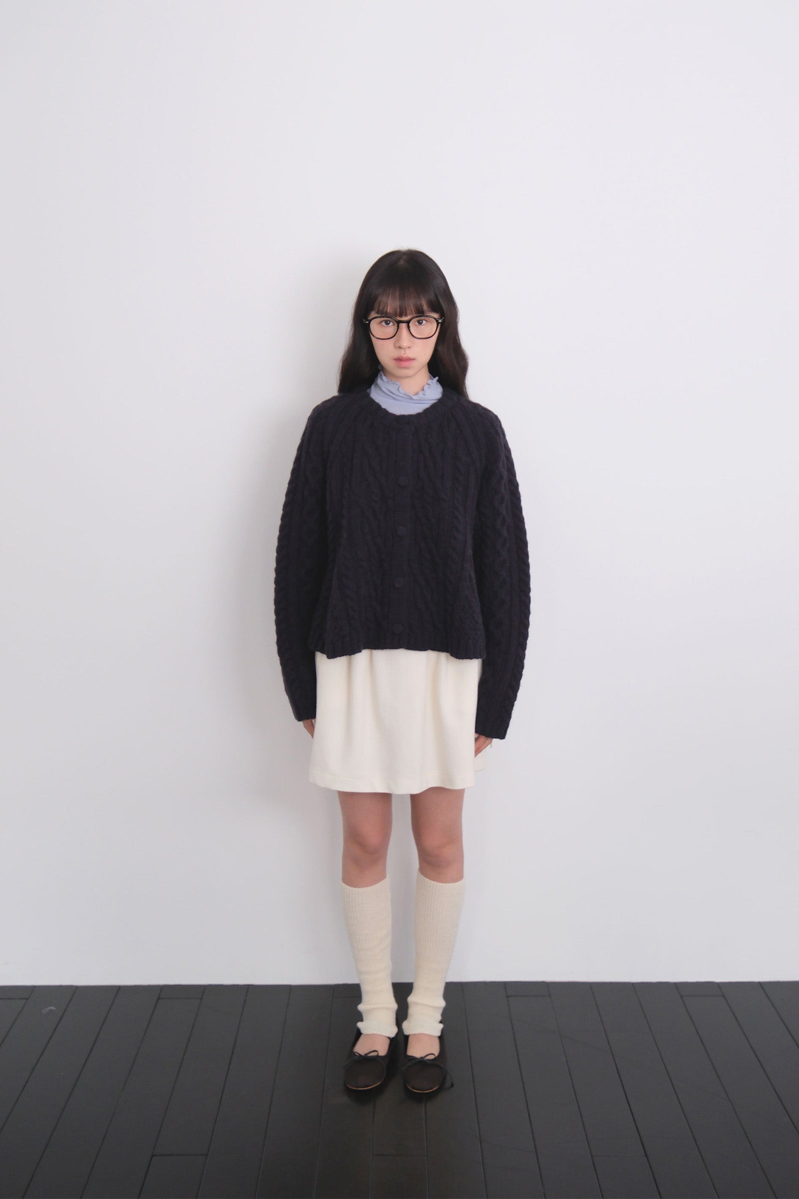 FLARE CABLE KNIT CARDIGAN_NAVY