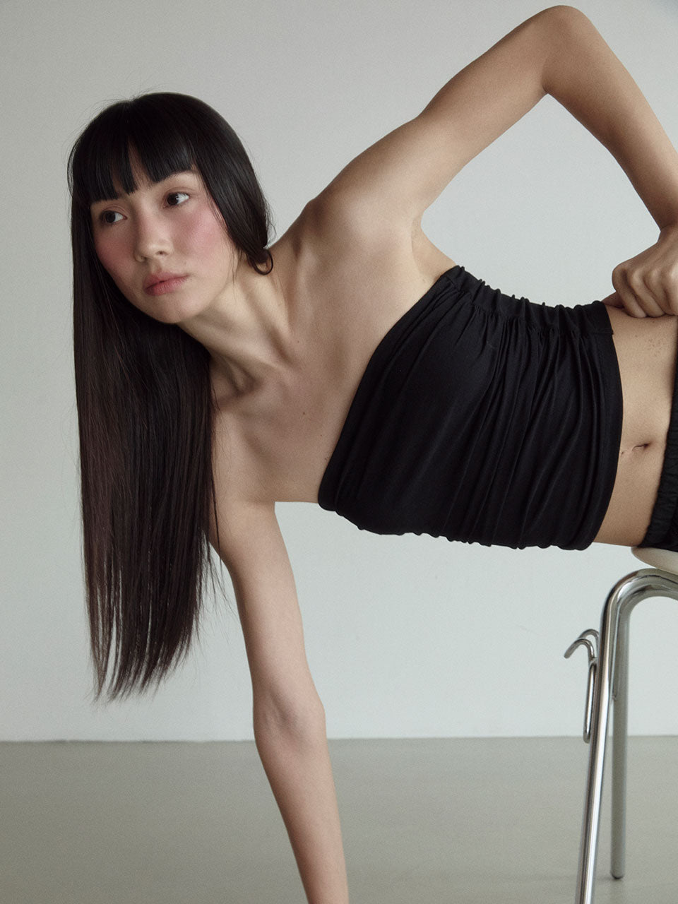 WRINKLE TUBE TOP_BLACK