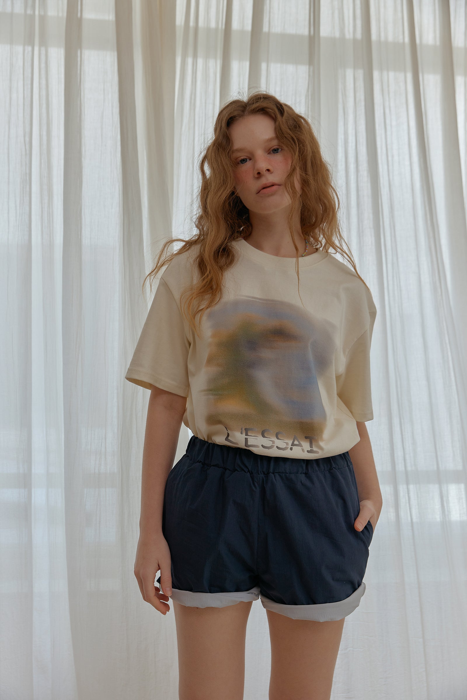 COLOR POINTED BANDING SHORTS_NAVY