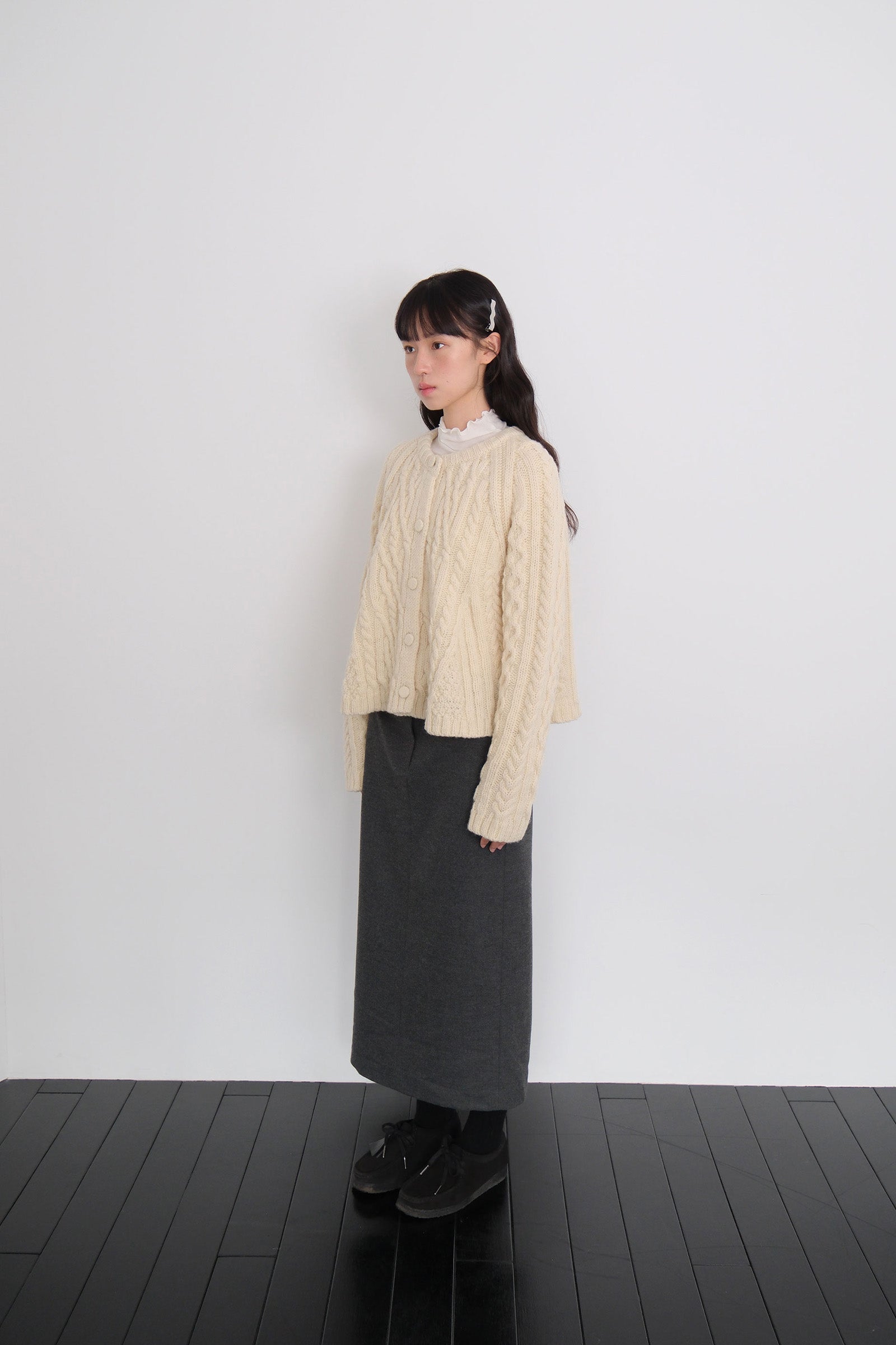 FLARE CABLE KNIT CARDIGAN_CREAM