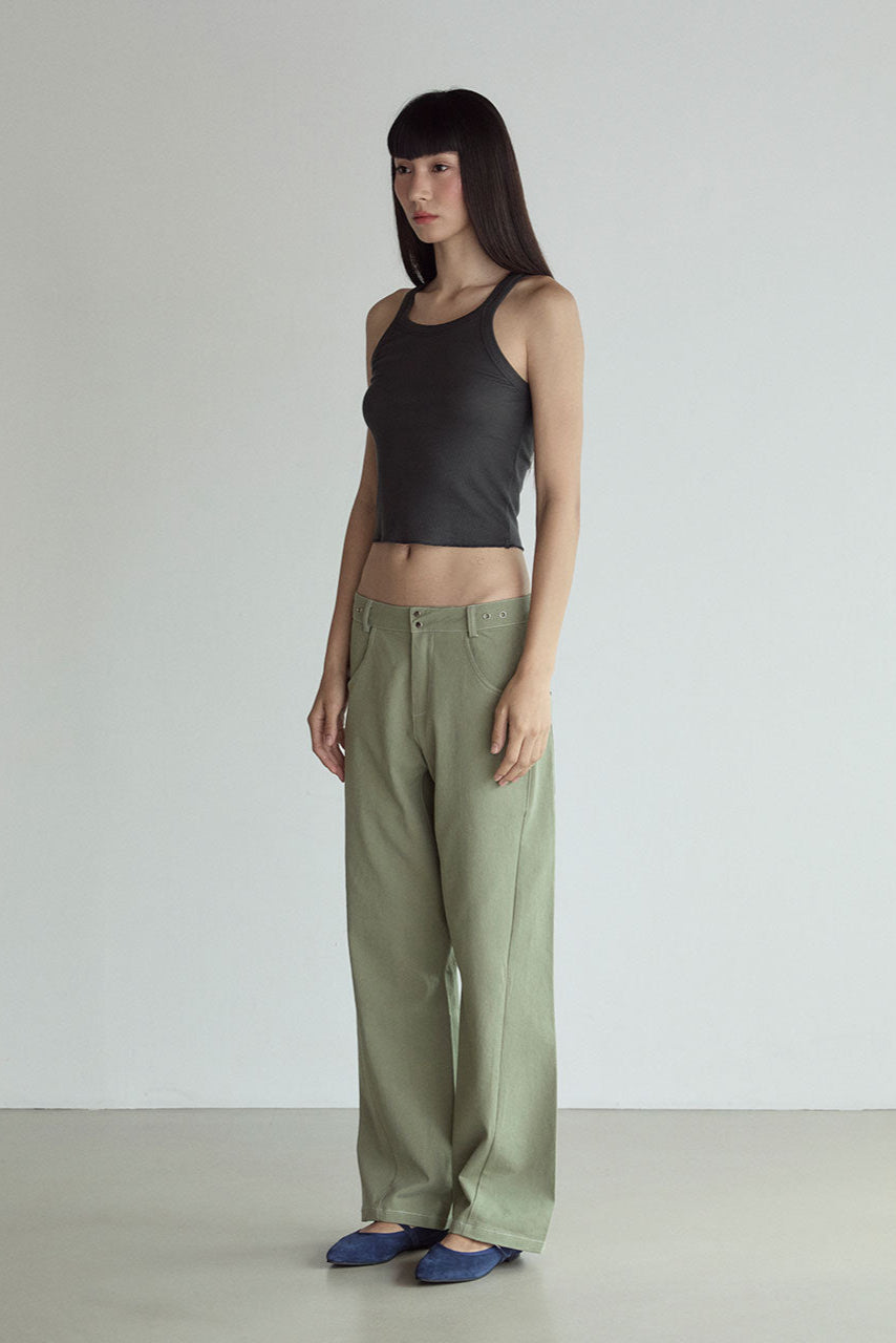 STITCH LOWRISE COTTON PANTS_GREEN