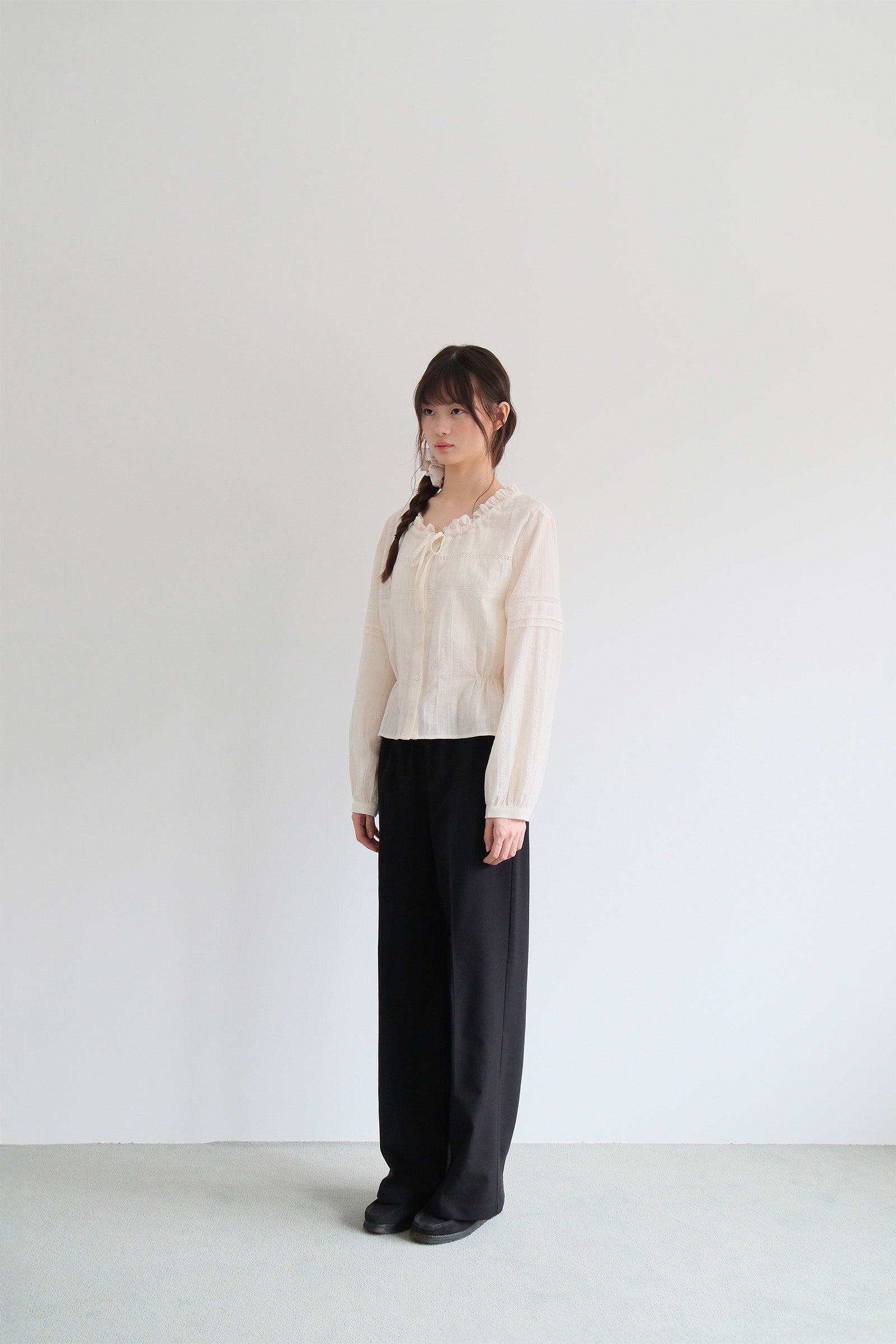 WOOL BANDING SLACKS_BLACK