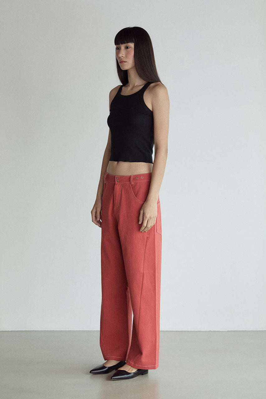 STITCH LOWRISE COTTON PANTS_RED