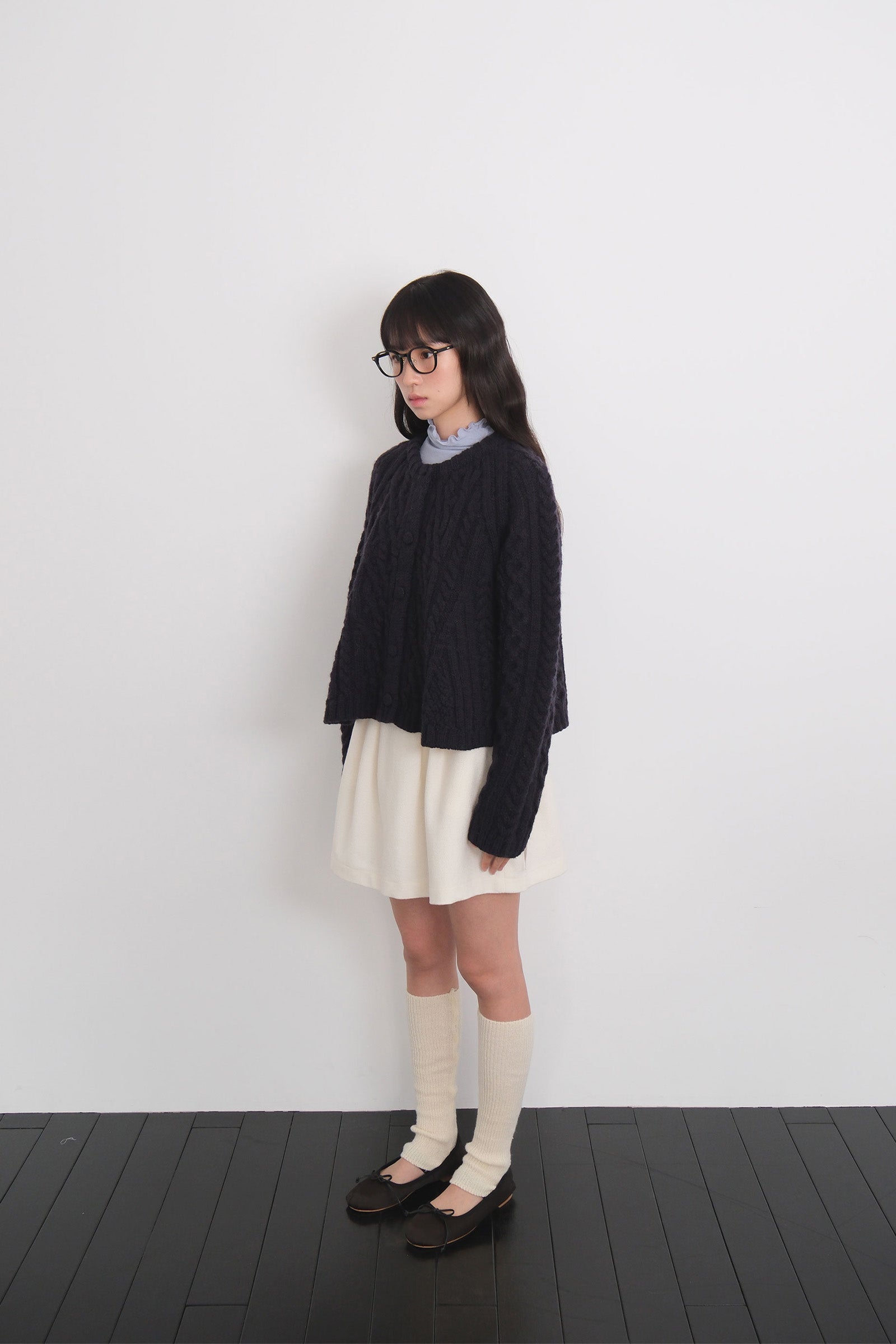FLARE CABLE KNIT CARDIGAN_NAVY