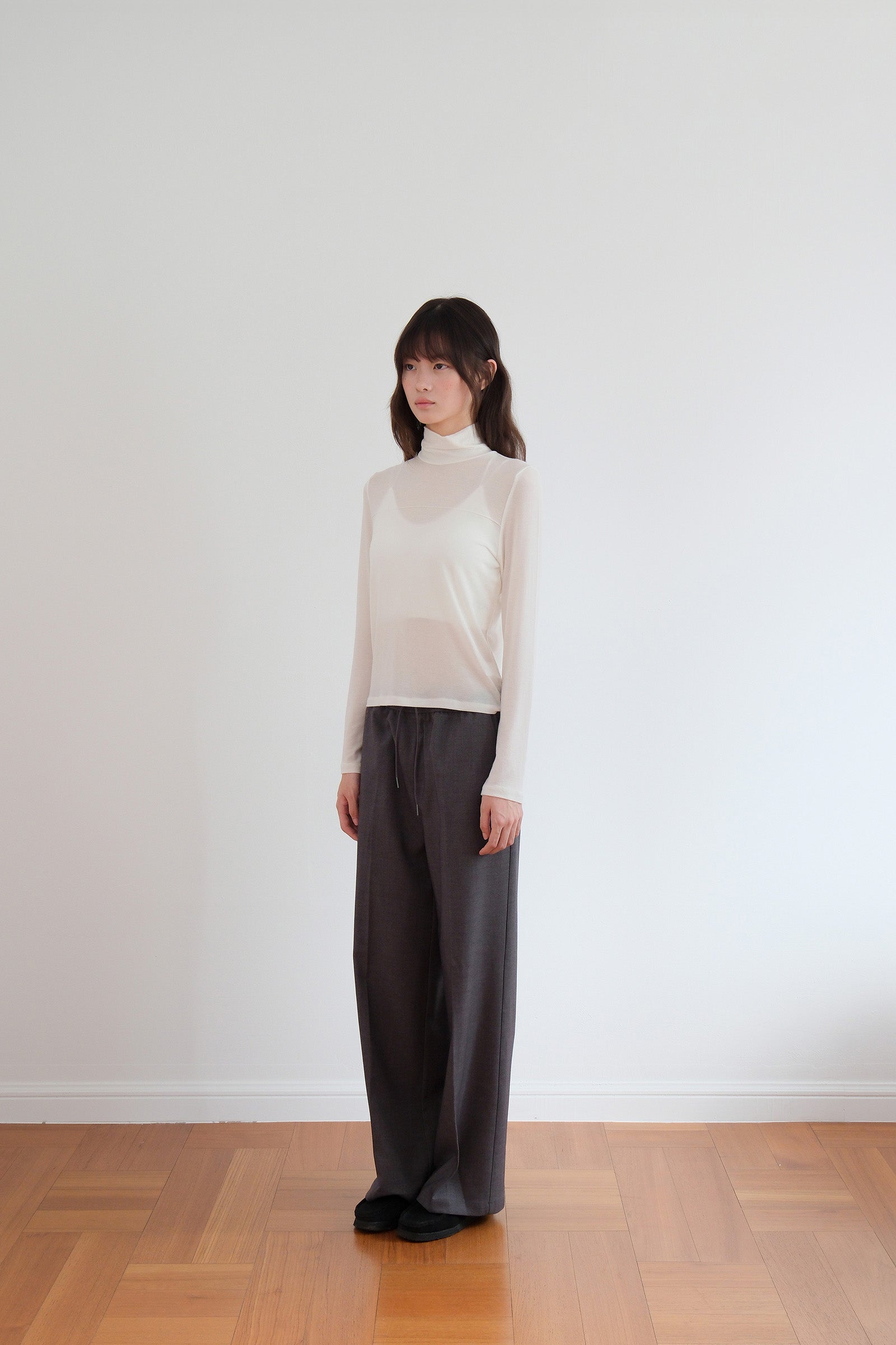 WOOL BANDING SLACKS_CHACOAL