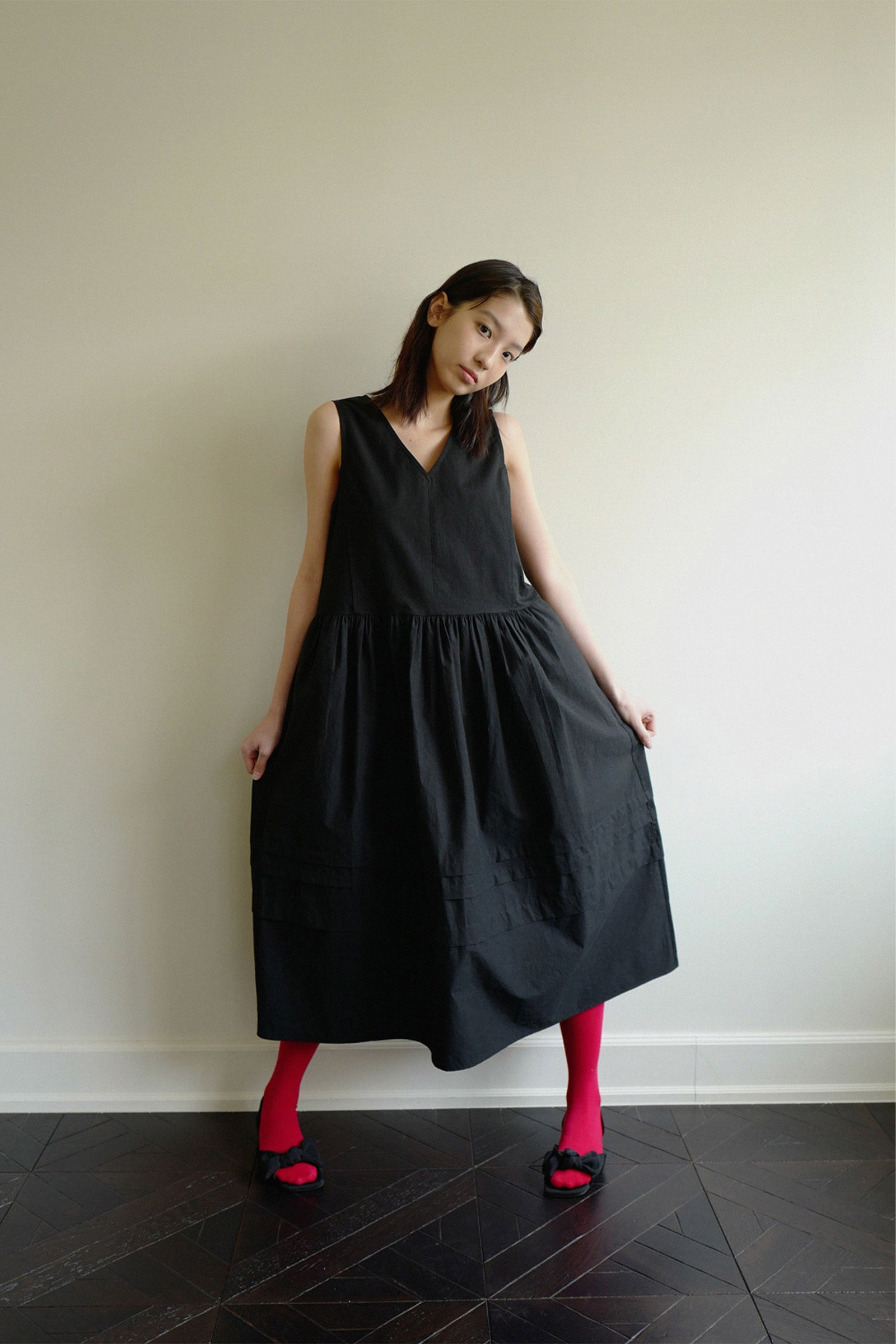 MOUI ROSY MAXY SHIRRING DRESS_BLACK