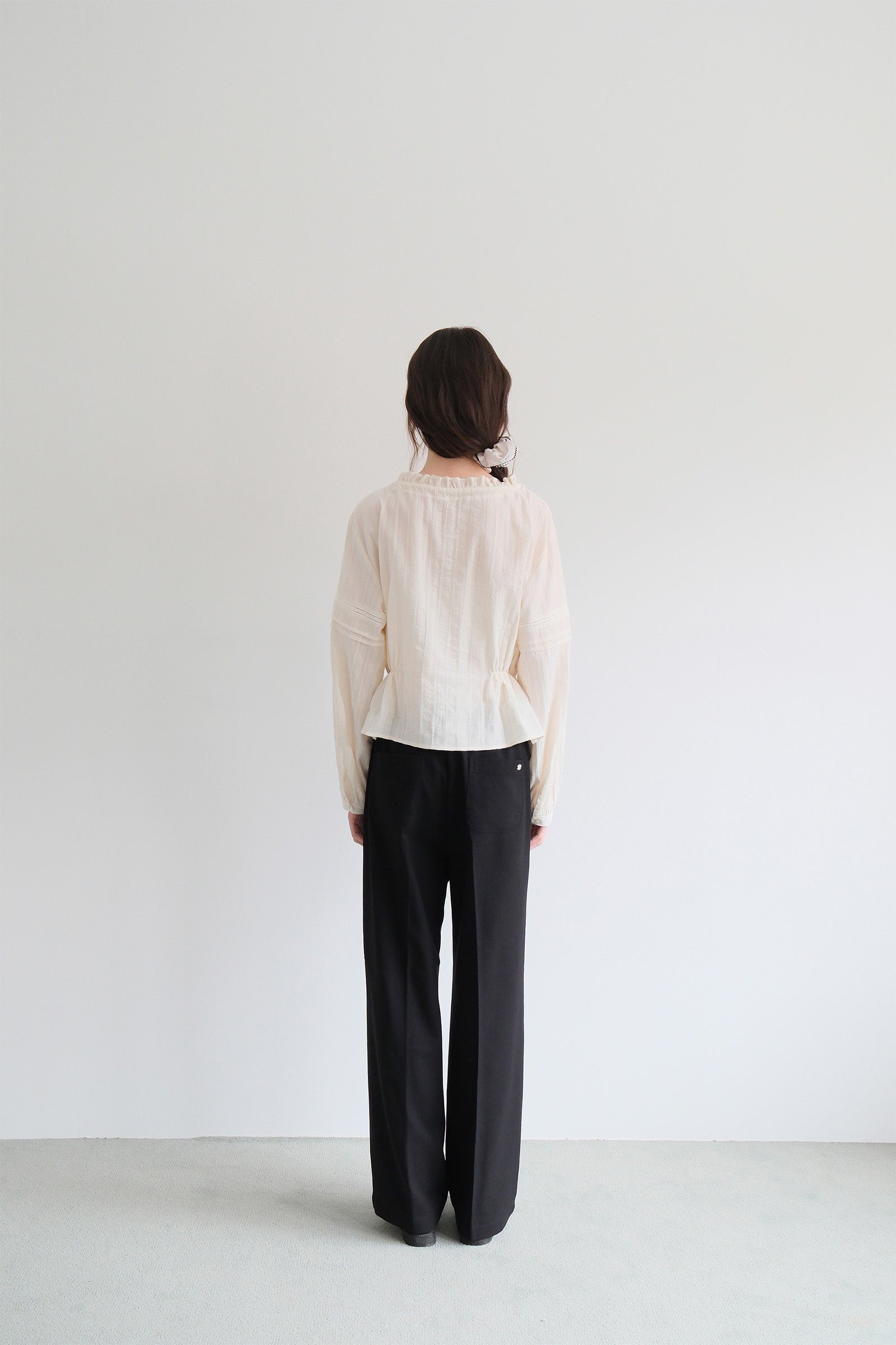 WOOL BANDING SLACKS_BLACK