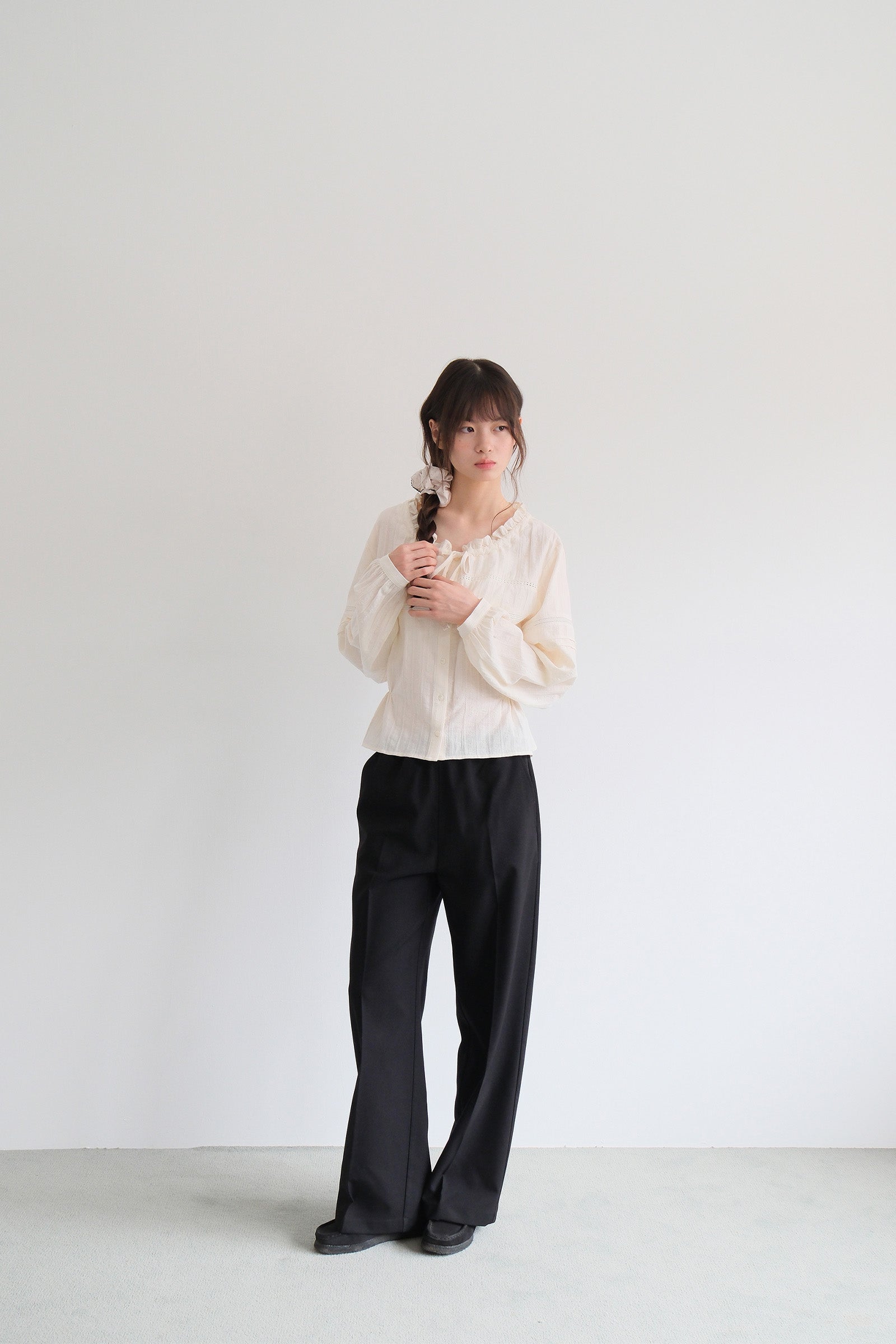 WOOL BANDING SLACKS_BLACK