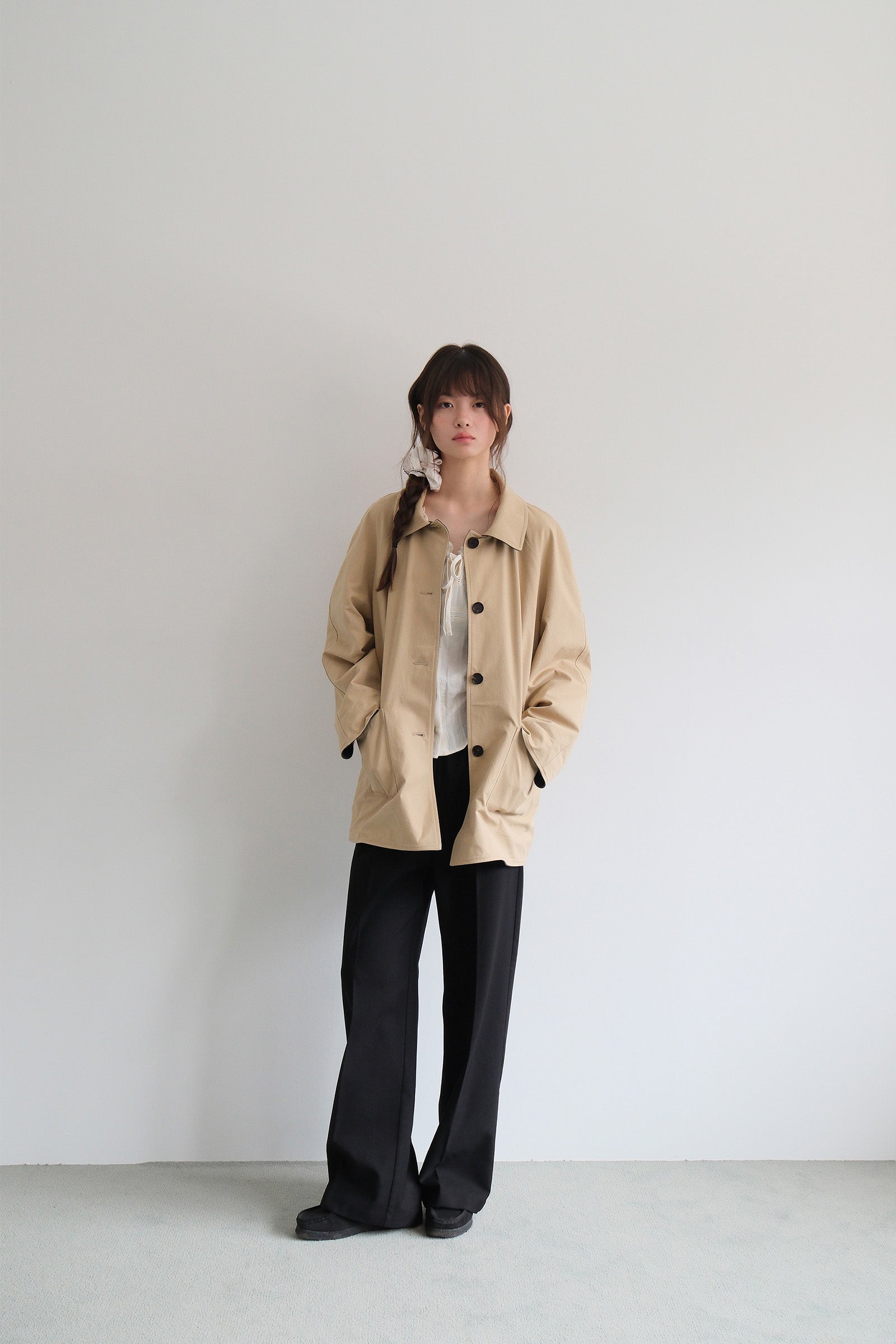 WOOL BANDING SLACKS_BLACK