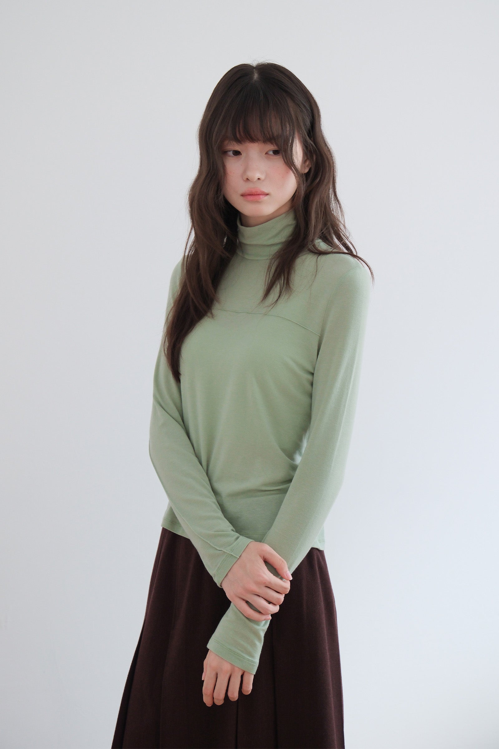 TENCEL WOOL HIGHNECK T_GREEN