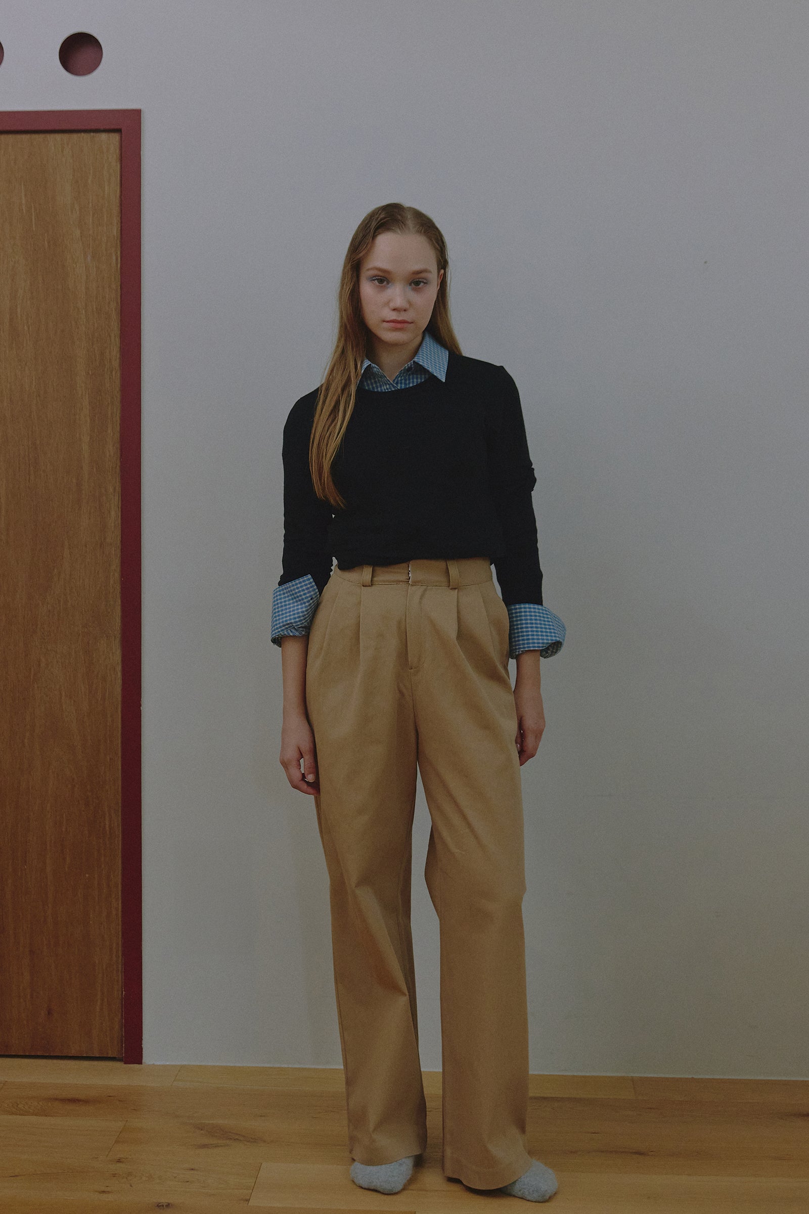 CLASSIC TWO TUCK WIDE PANTS_BEIGE