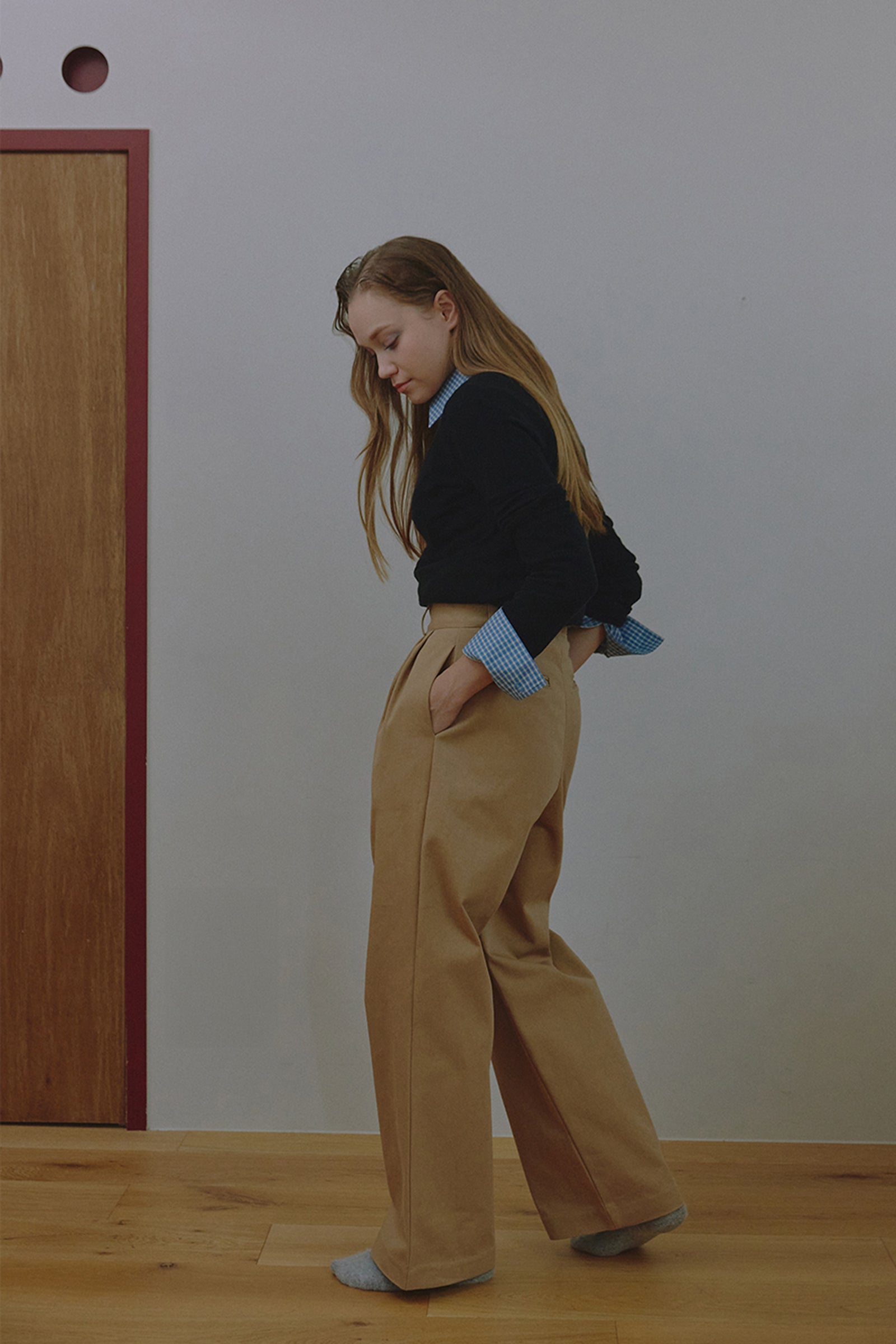 CLASSIC TWO TUCK WIDE PANTS_BEIGE