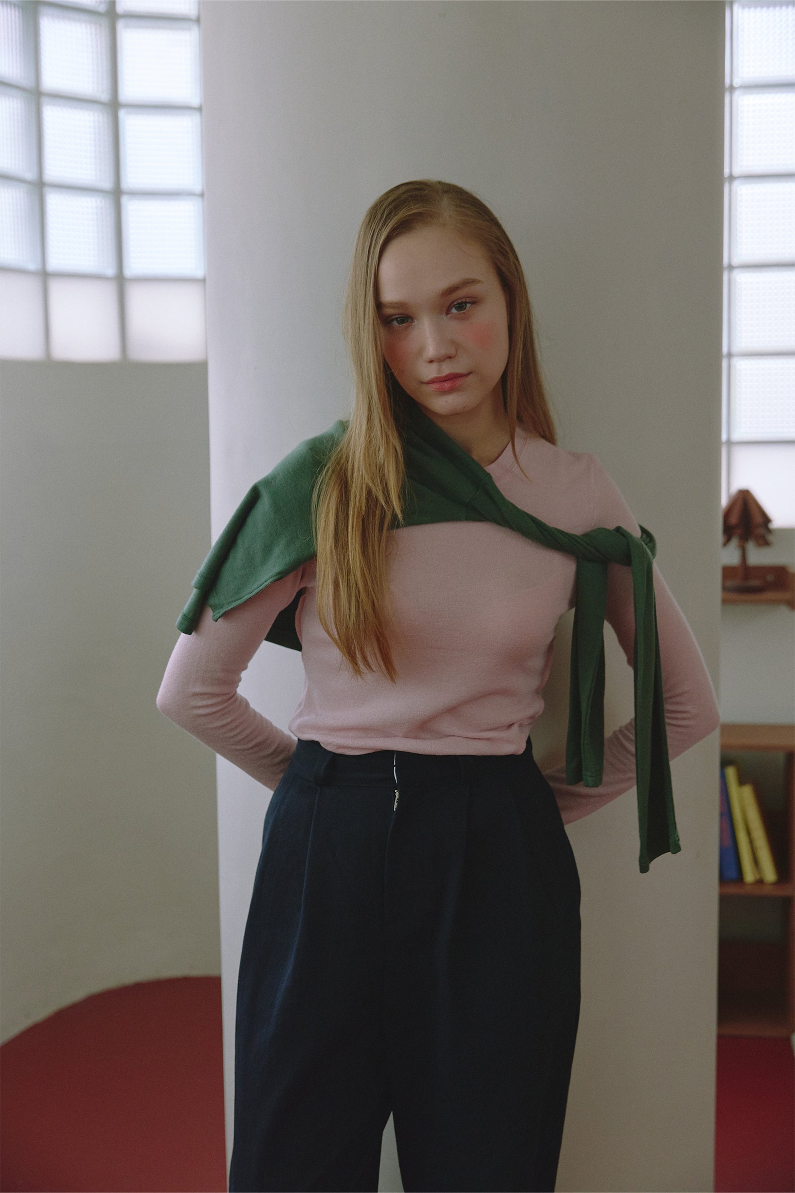 CUTTING LINE WOOL BLEND LONG SLEEVE TOP_PINK