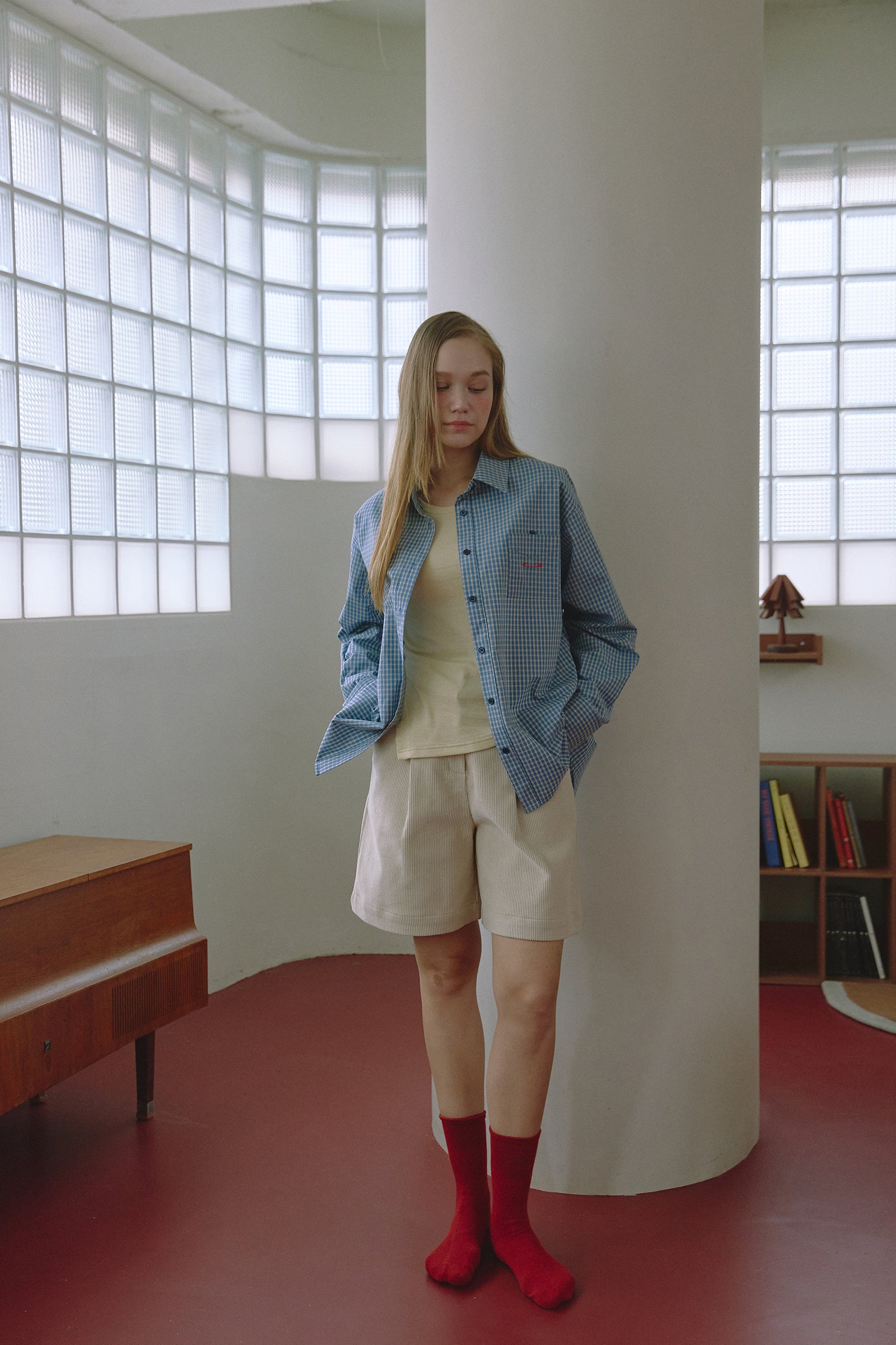 EMBROIDERY CHECK SHIRT_BLUE