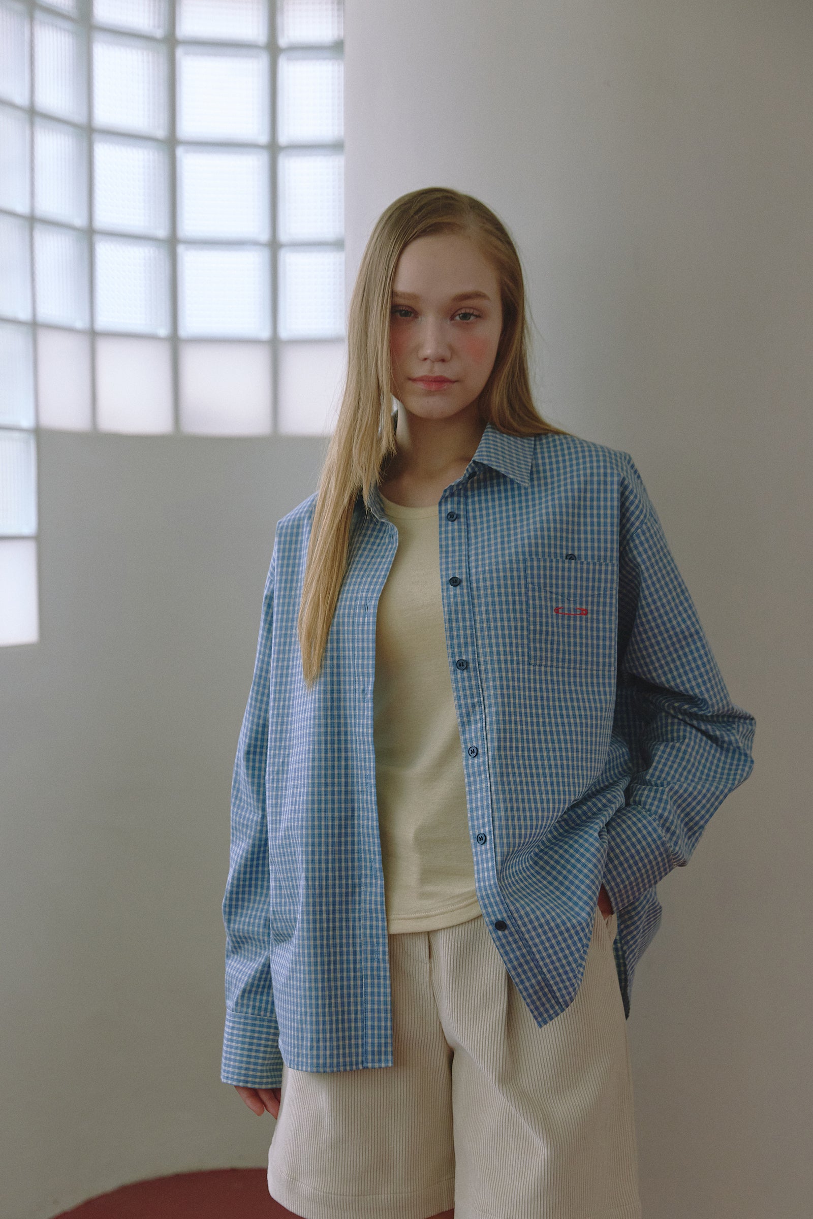 EMBROIDERY CHECK SHIRT_BLUE