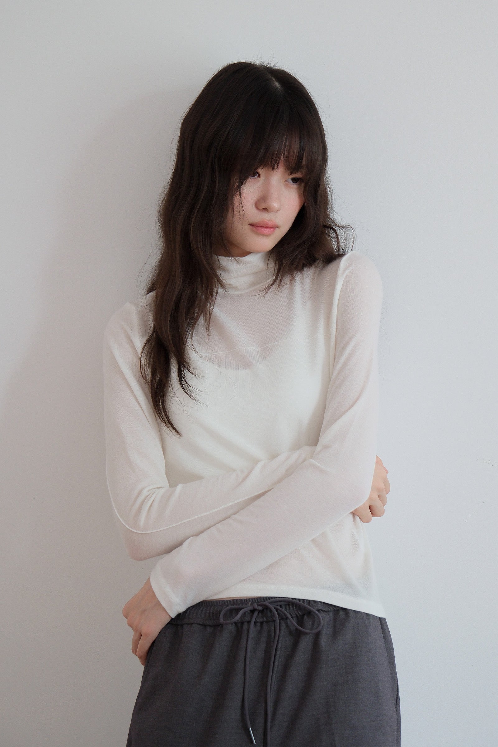 TENCEL WOOL HIGHNECK T_IVORY