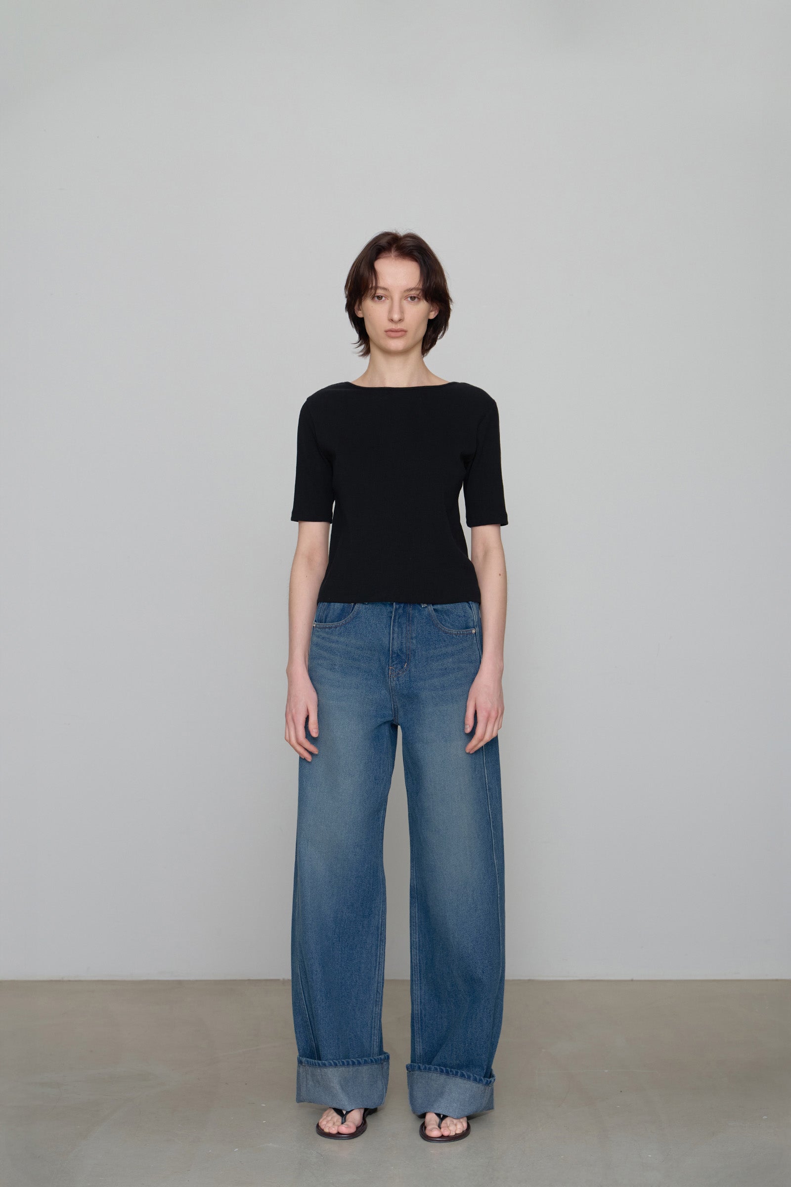 ROLL-UP WIDE DENIM_MIDDLE BLUE