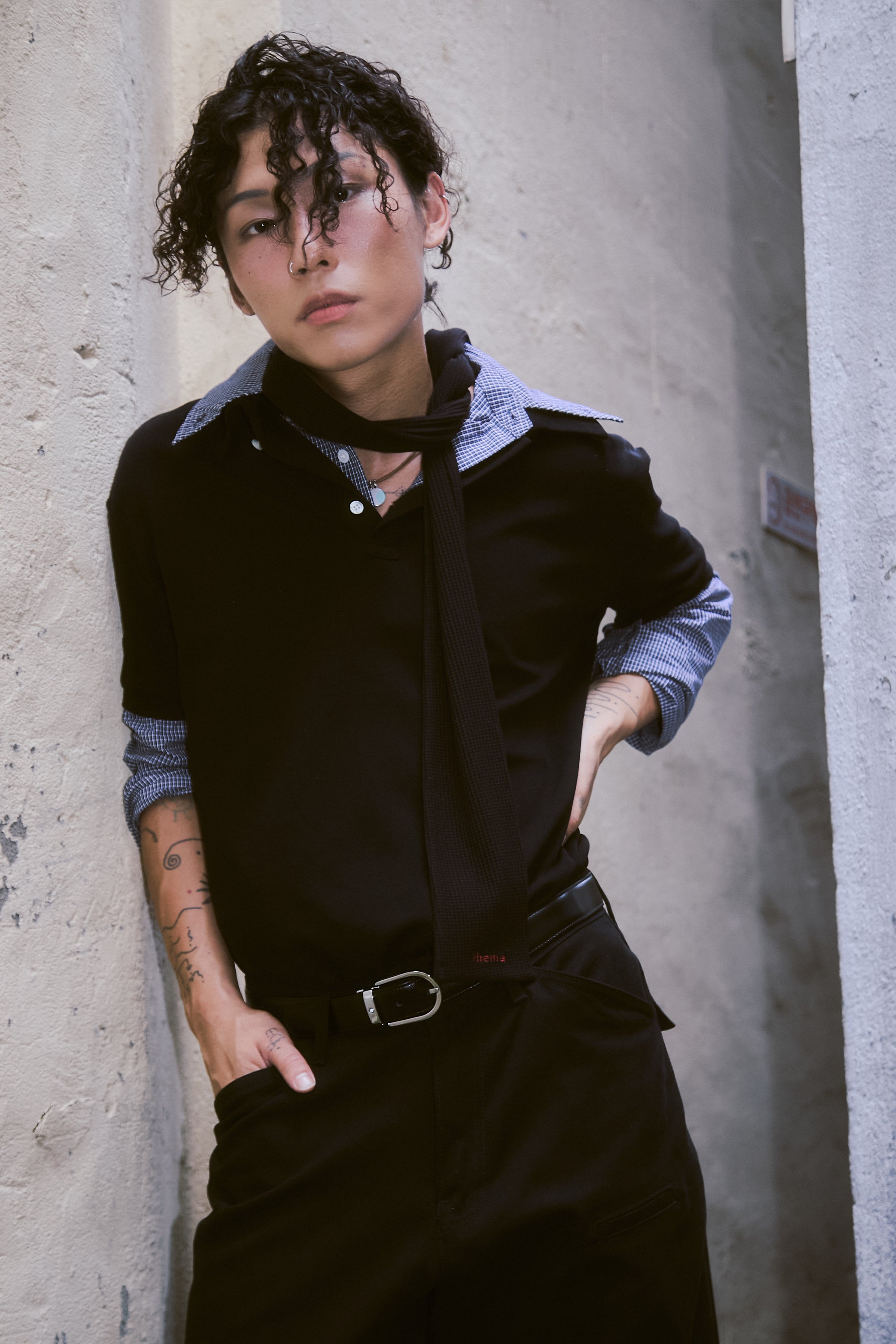 SOFT WAFFLE LONG SCARF_BLACK