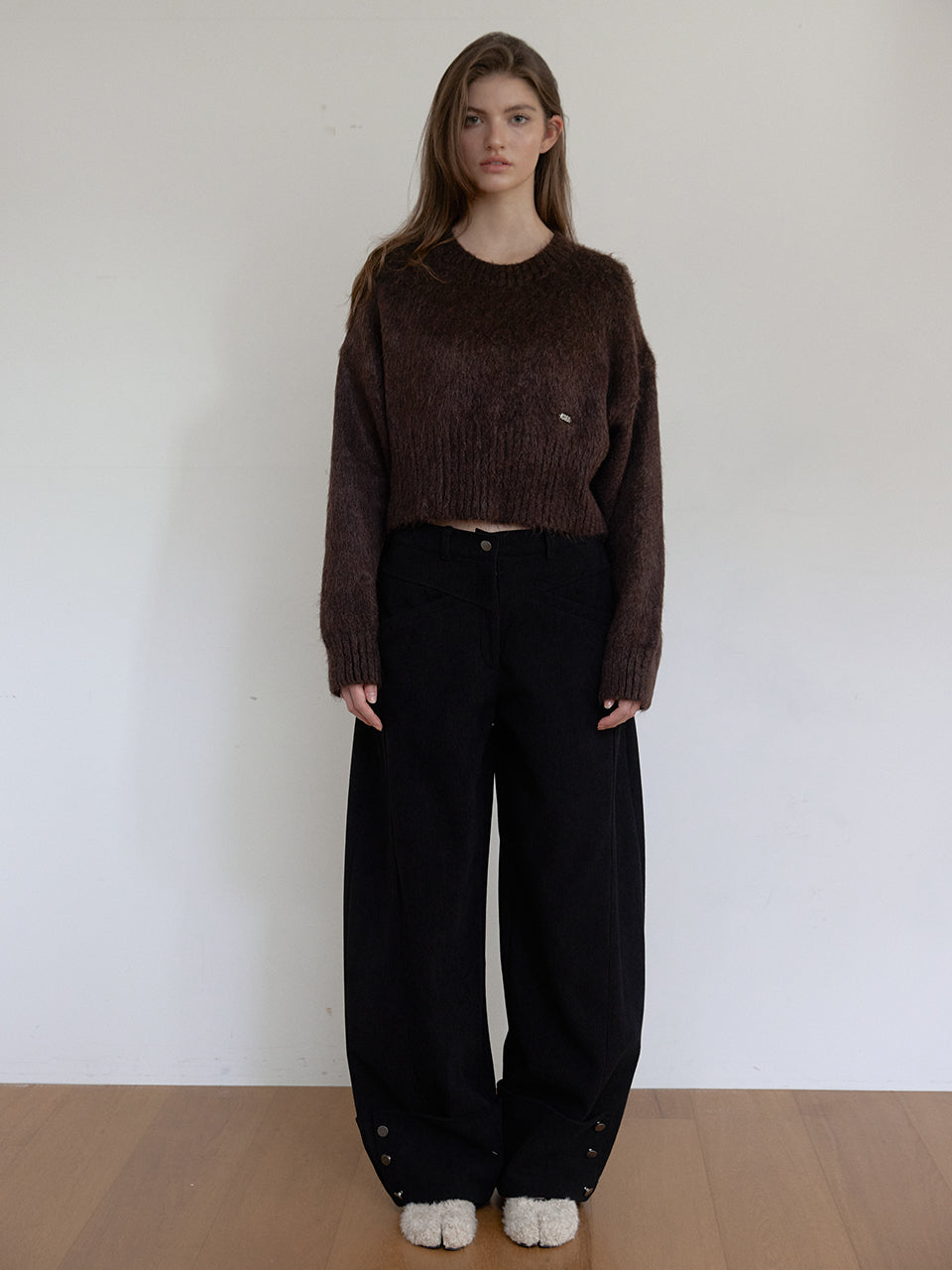 CORDUROY CURVED PANTS_BLACK