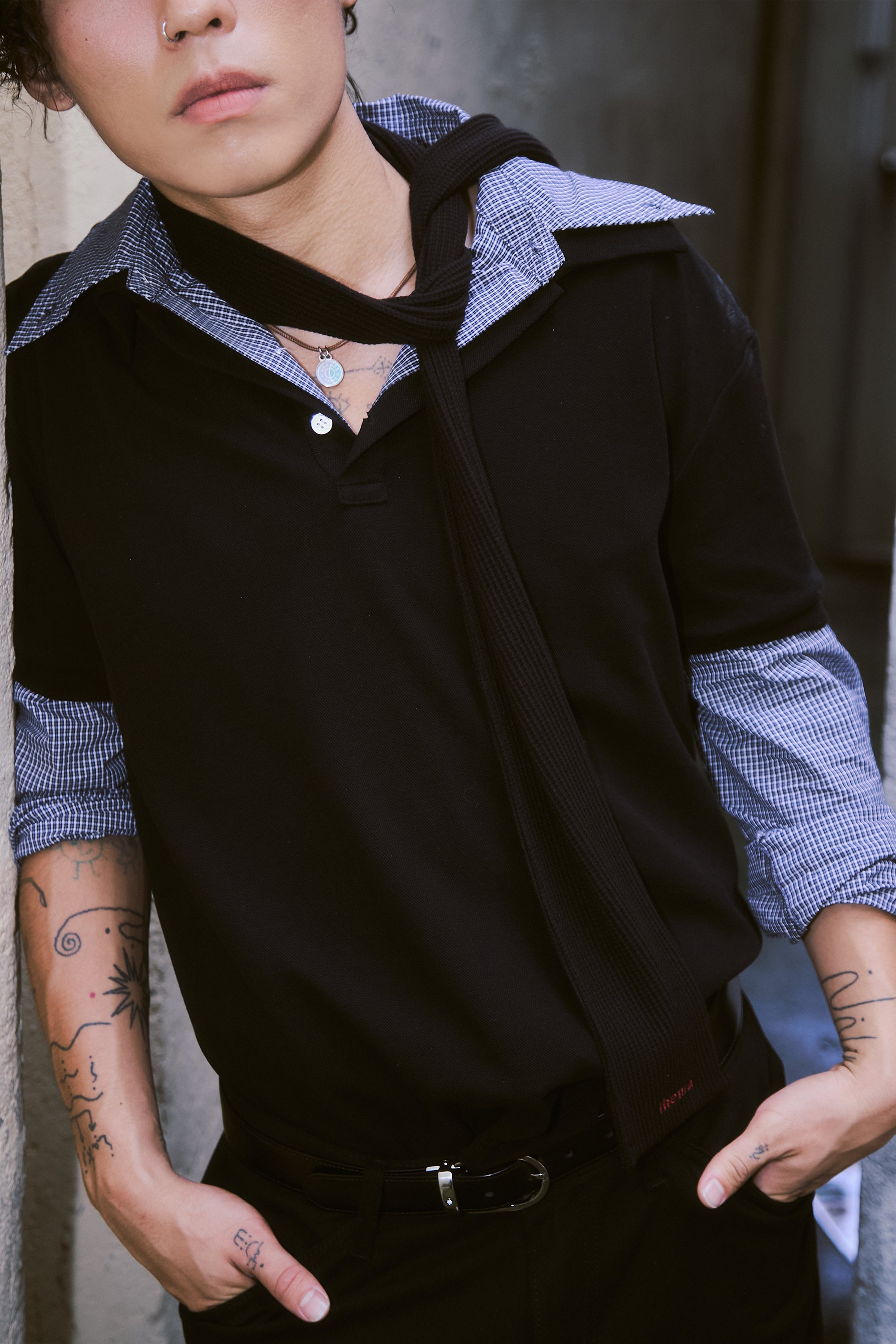 SOFT WAFFLE LONG SCARF_BLACK