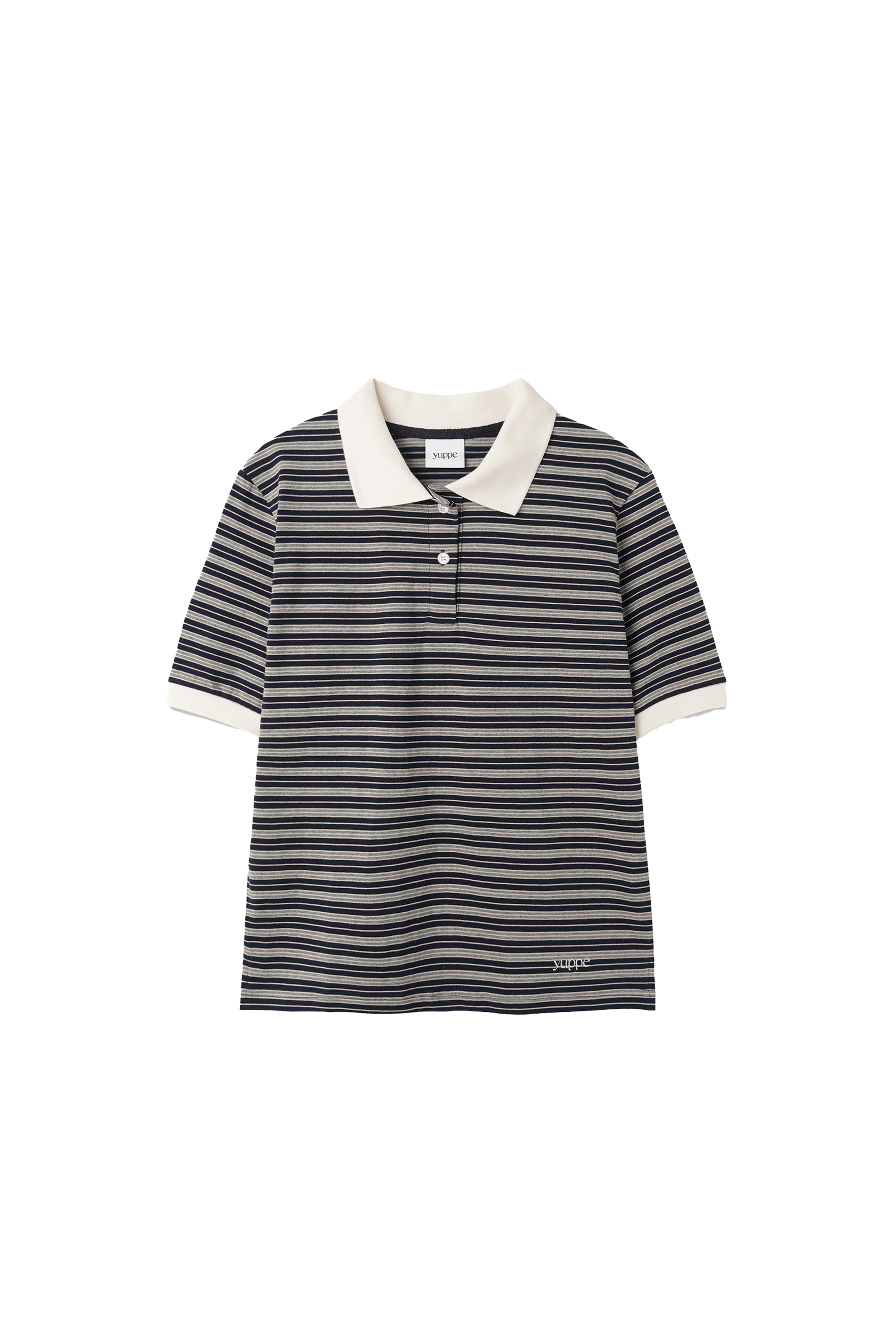 BUTTON STRIPE T-SHIRT_NAVY