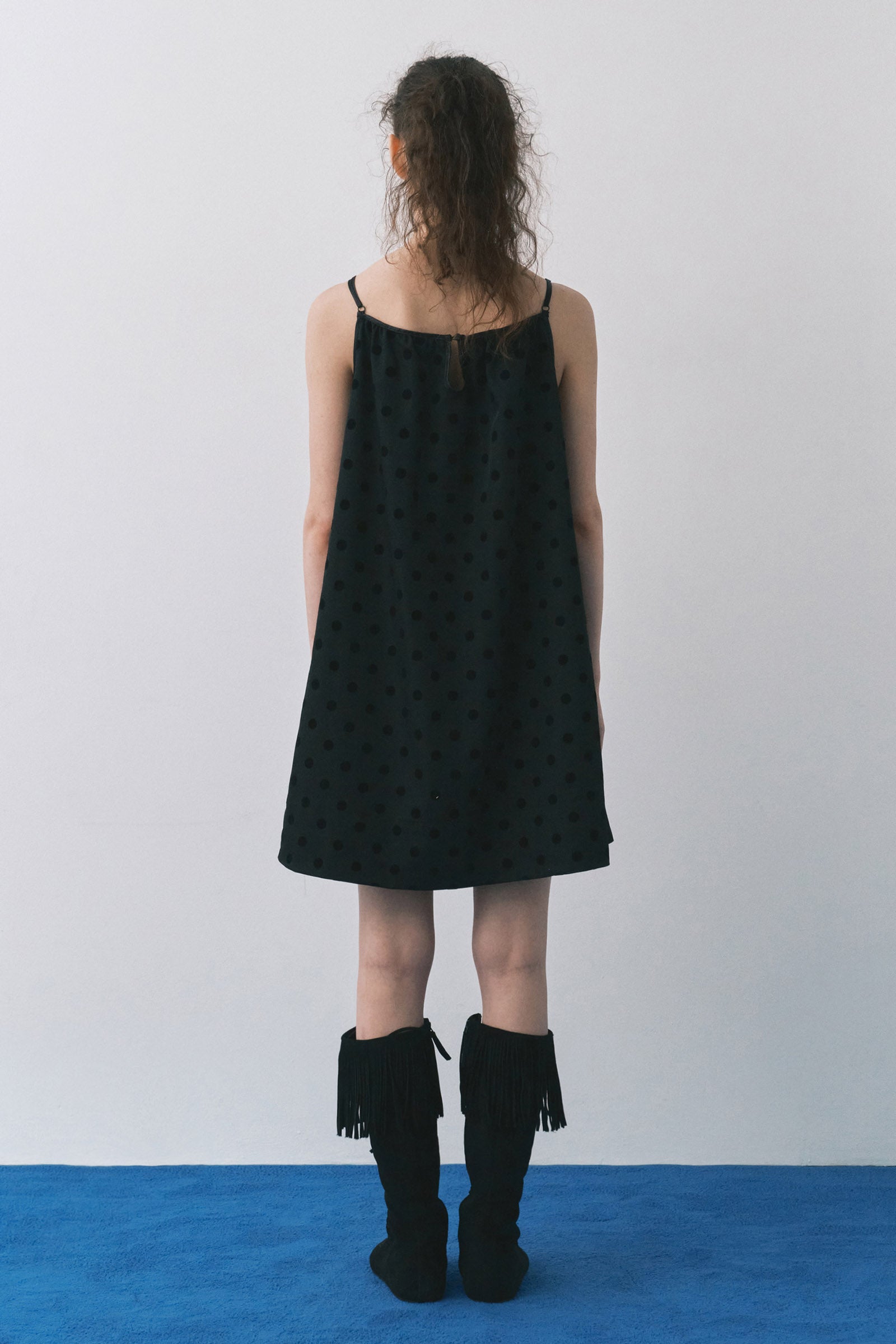 FLOCKING DOT MINI DRESS_BLACK