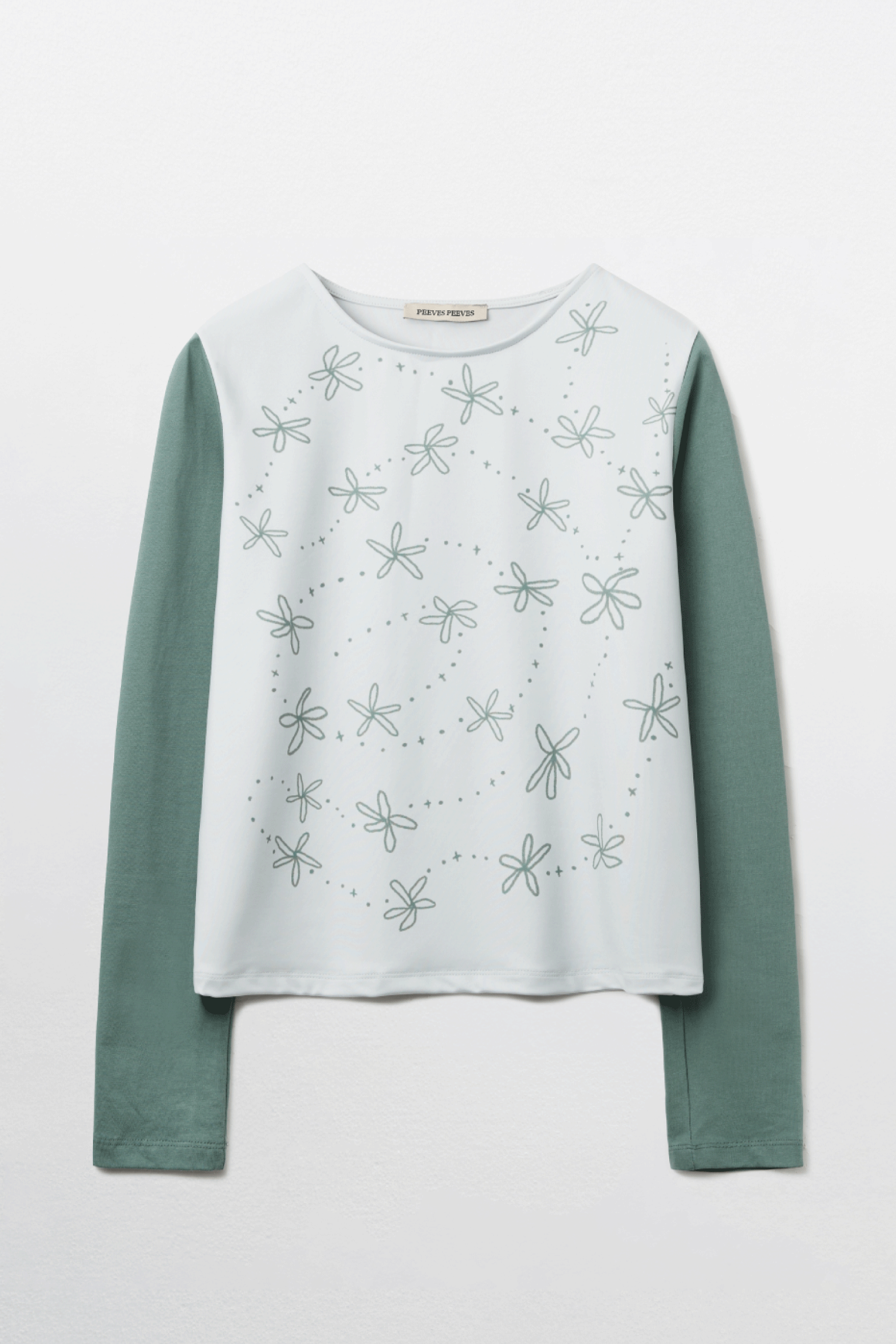 HAND WRITING FLOWER LONG SLEEVE TOP_GREEN