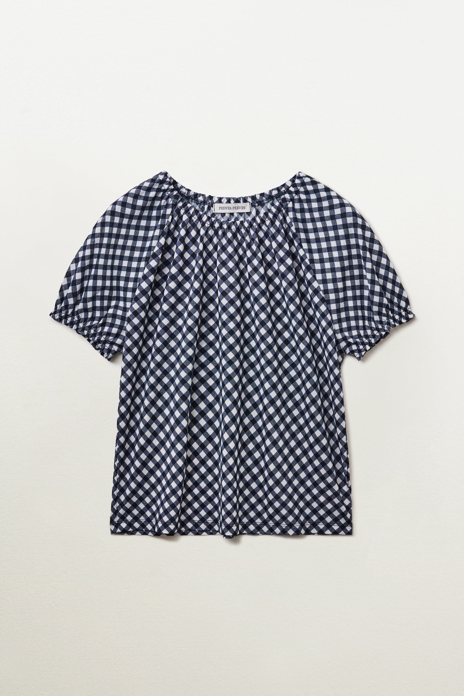 SHIRRED CHECK TOP_NAVY