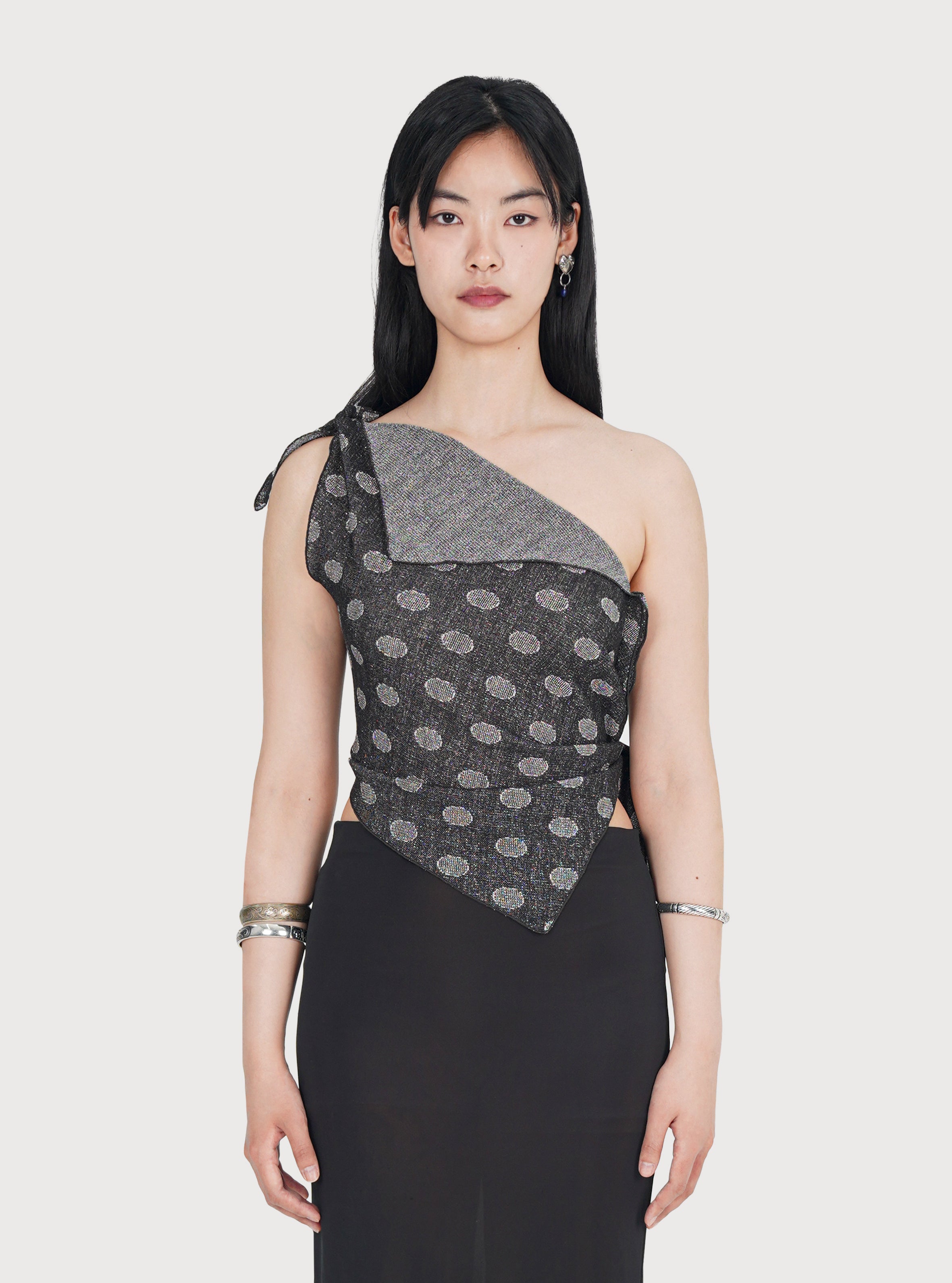 METALLIC WRAP SCARF JERSEY TOP_BLACK