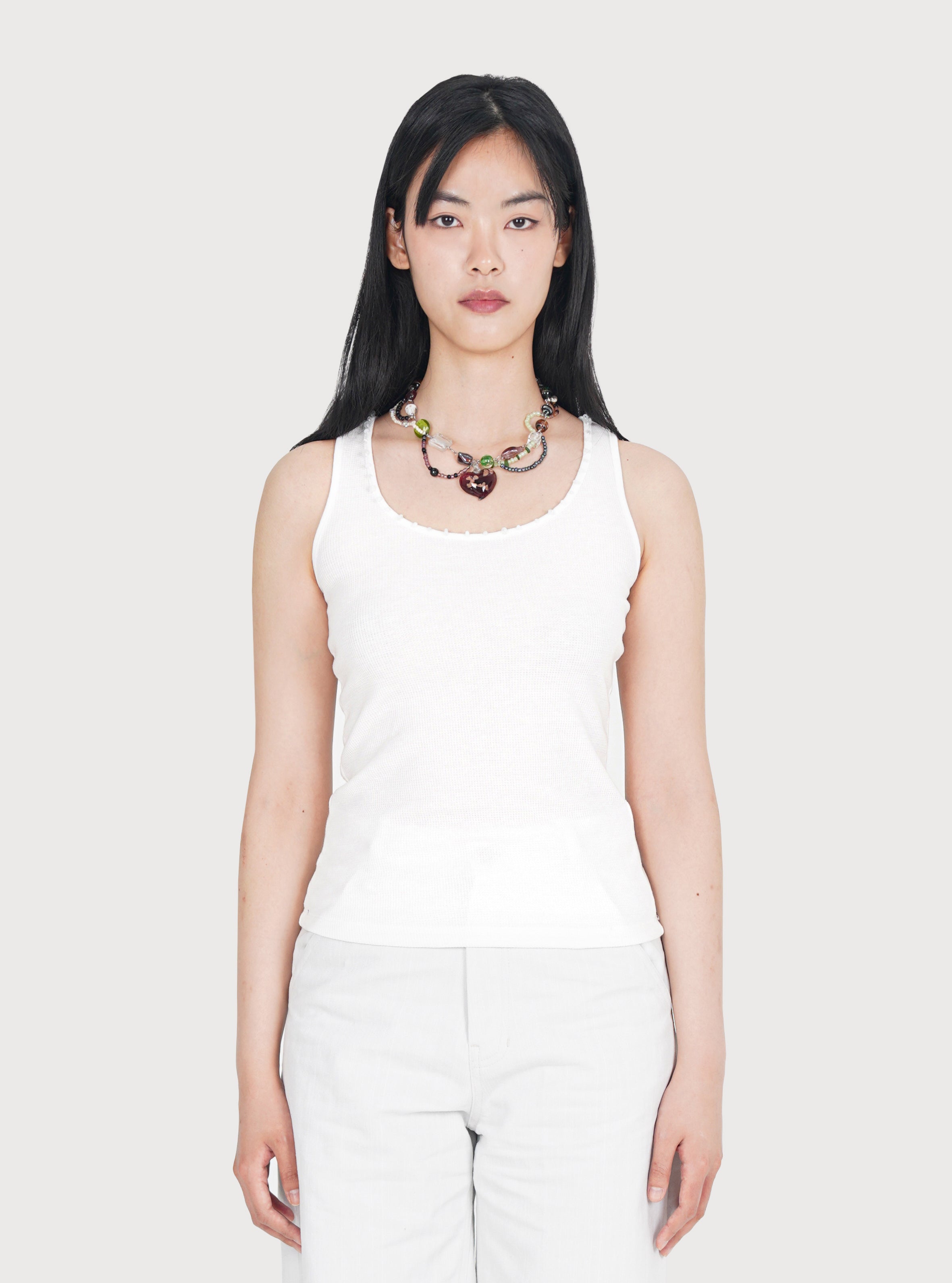 BEADED WAFFLE TANK TOP_WHITE
