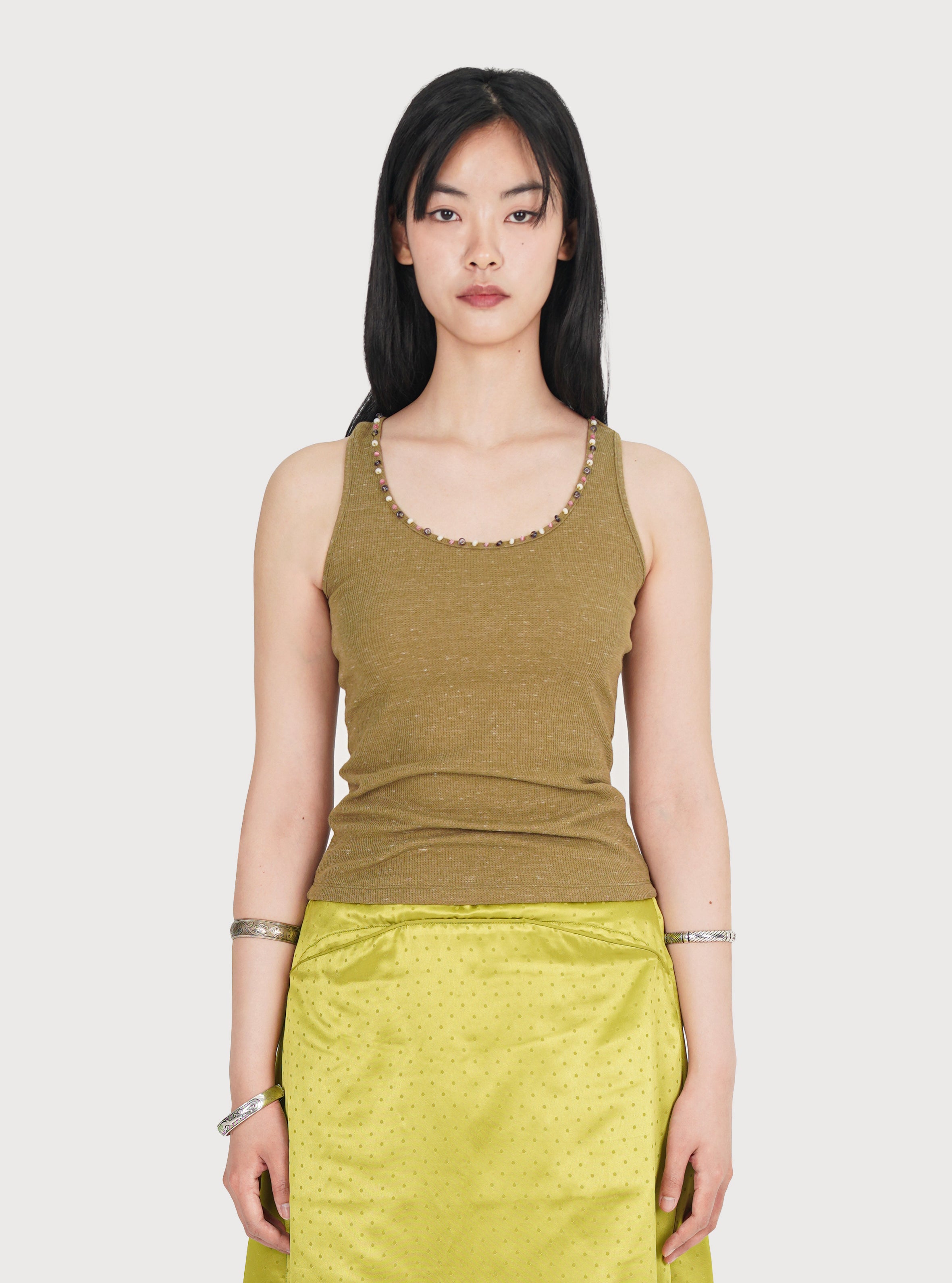 BEADED WAFFLE TANK TOP_SAGE GREEN