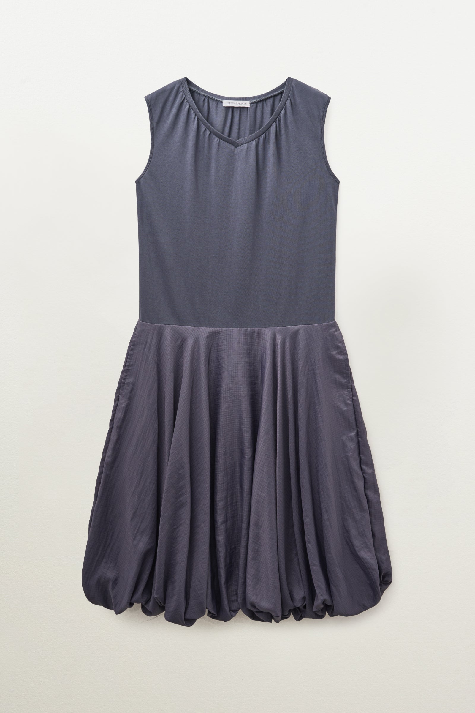 SHIRRED V-NECK VOLUME DRESS_DEEP PURPLE