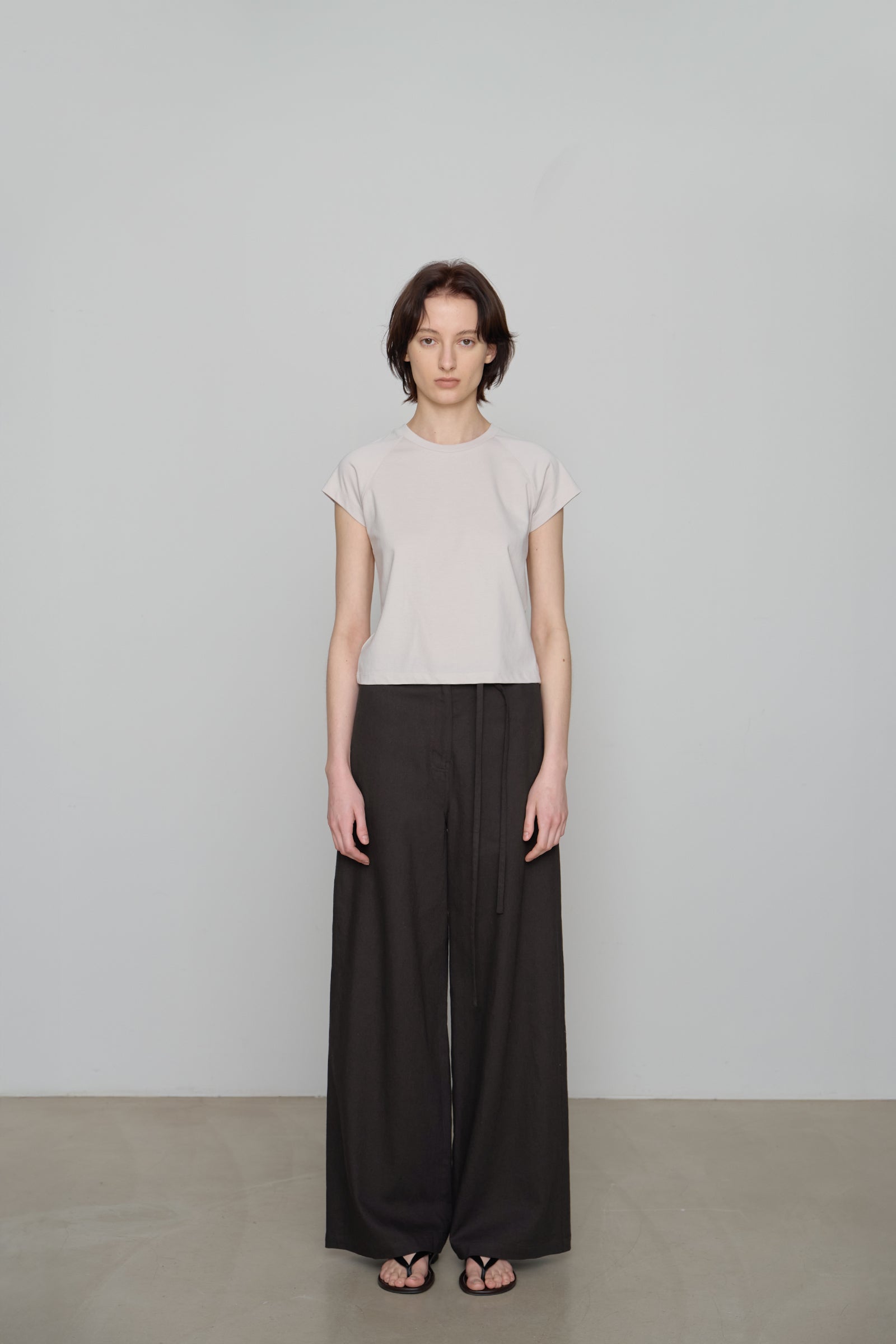 LINEN WIDE STRAP PANTS_DARK BROWN