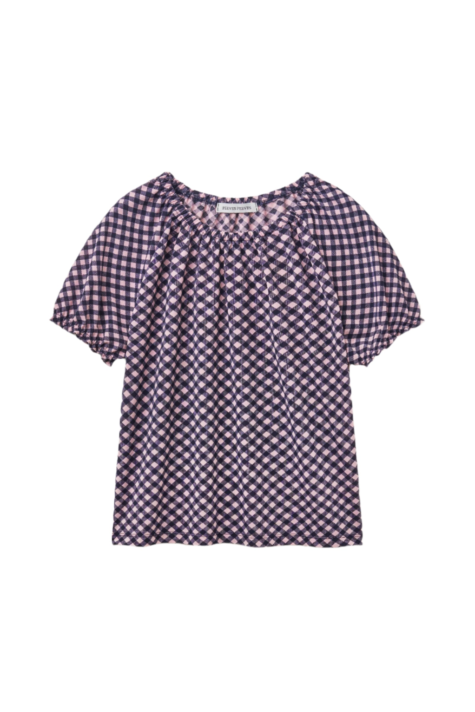 SHIRRED CHECK TOP_PINK
