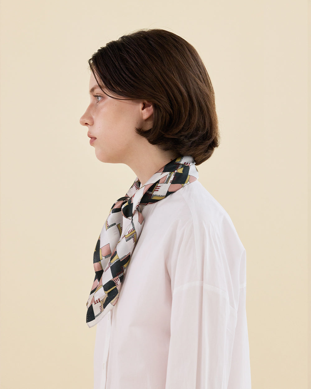 BLACK DOODLE GRID SILK SCARF_BLACK