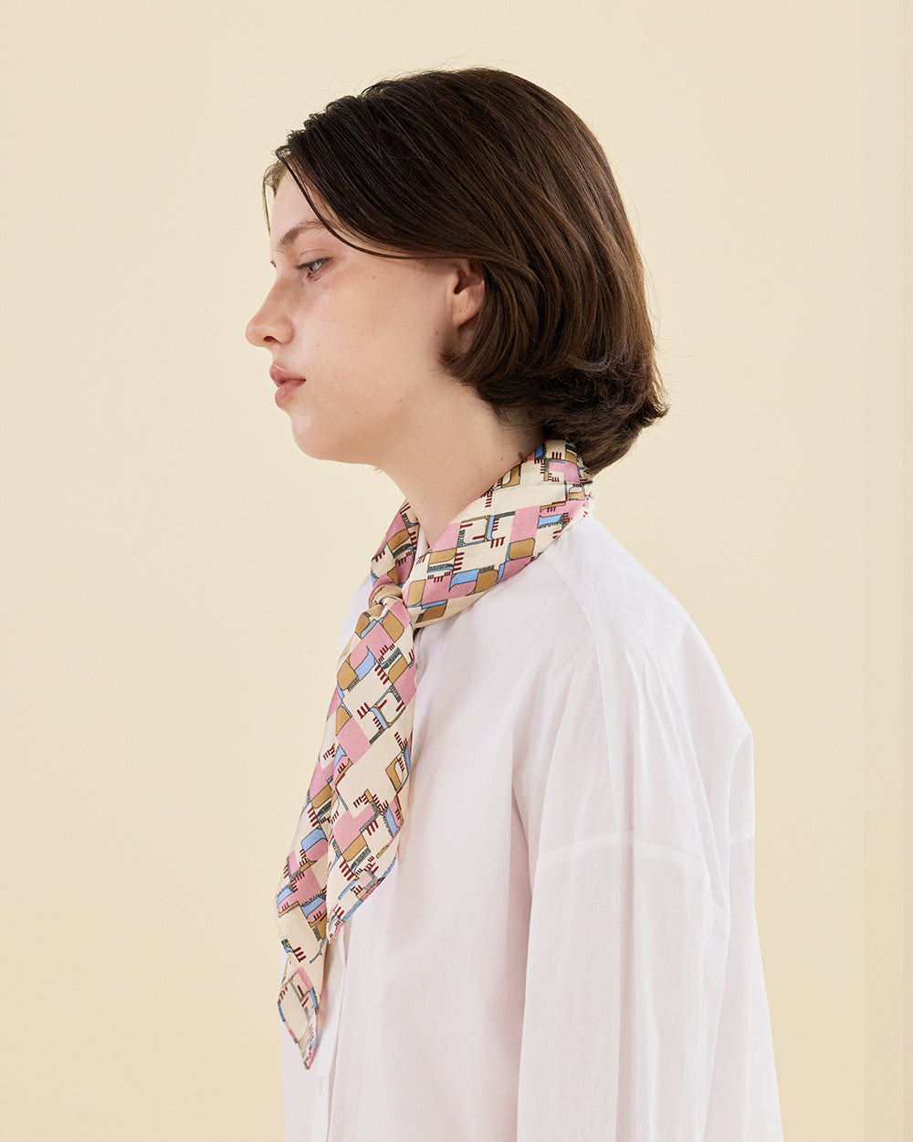 DOODLE GRID SILK SCARF_PINK