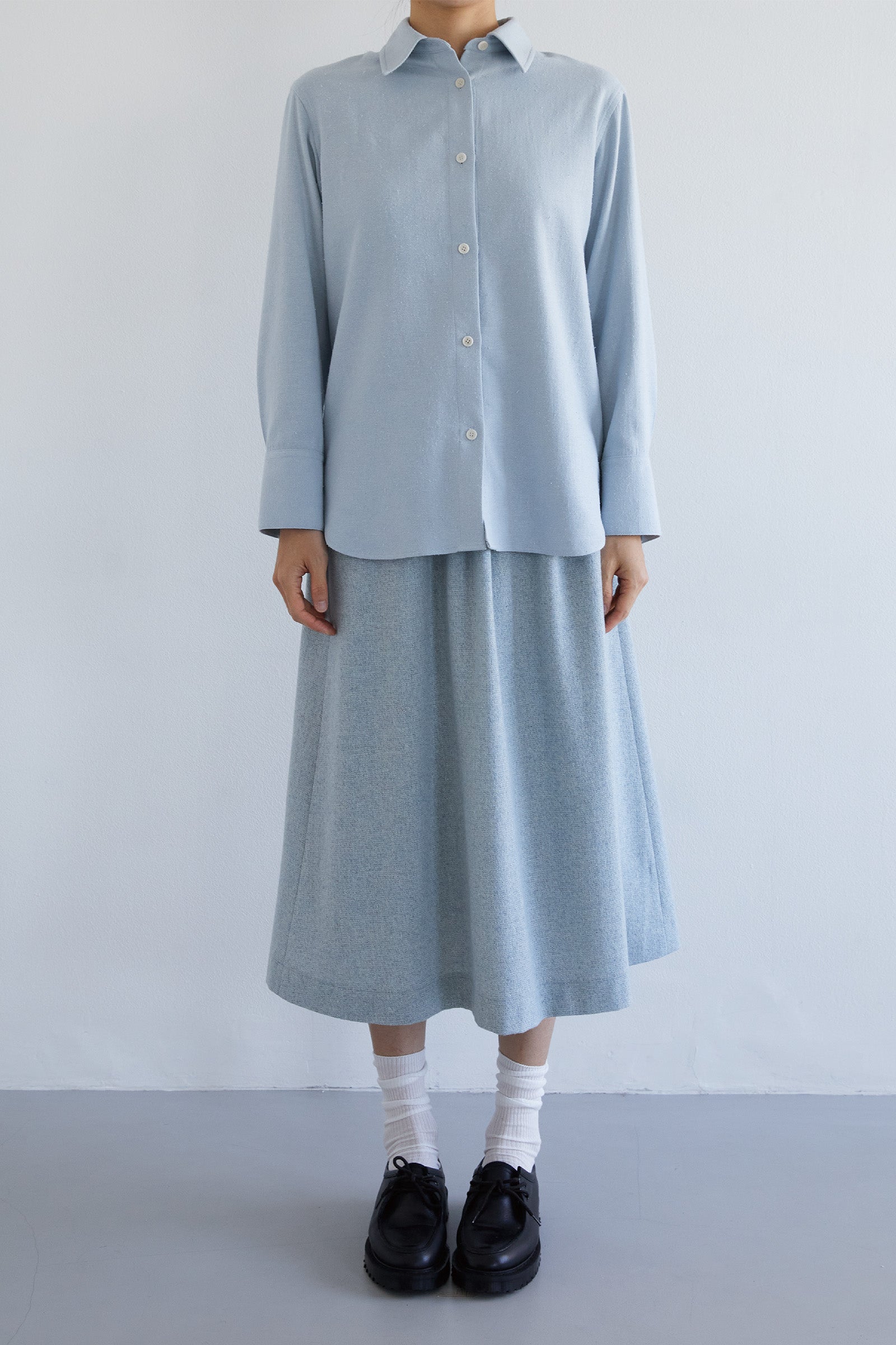 WOOL BLEND TUCK SKIRT_OCEAN