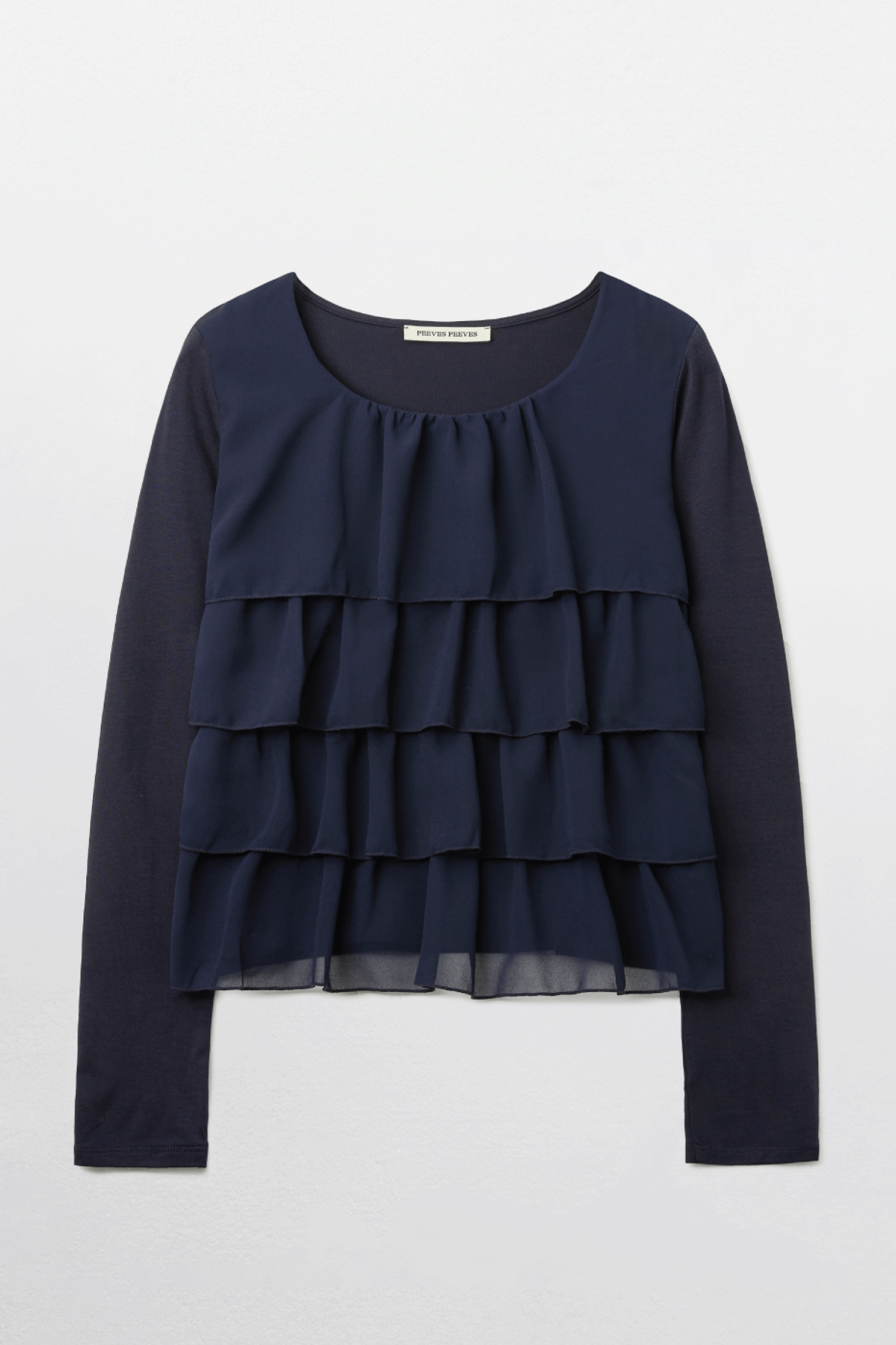 TIERED RUFFLE LONG SLEEVE TOP_NAVY