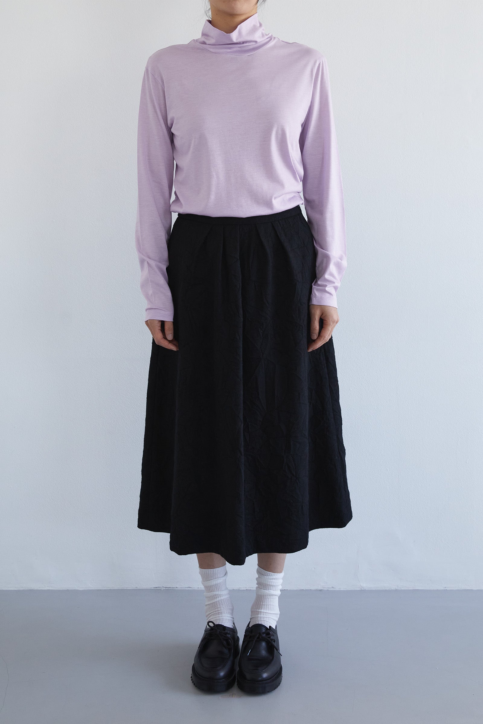 WOOL BLEND TUCK SKIRT_BLACK