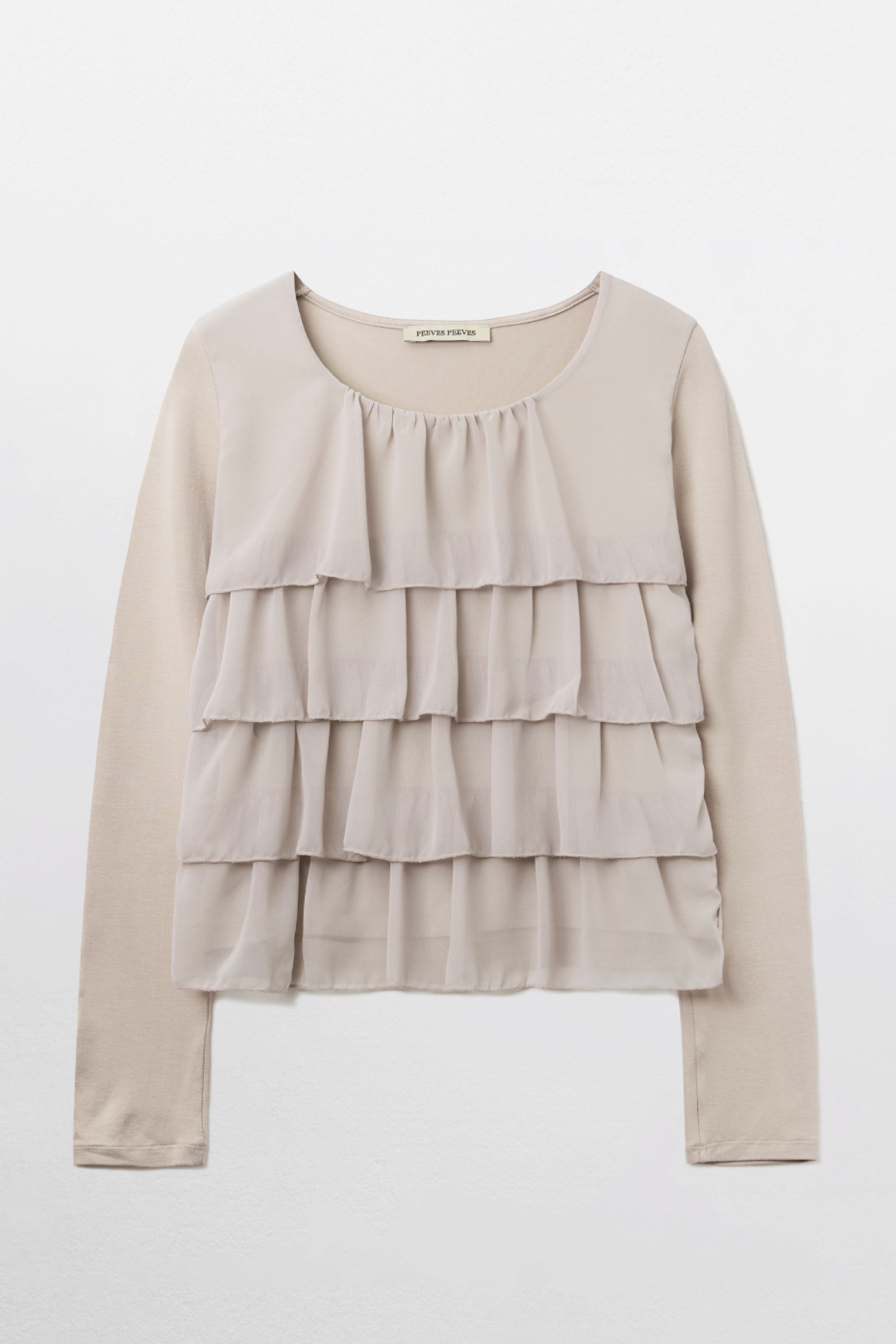 TIERED RUFFLE LONG SLEEVE TOP_BEIGE