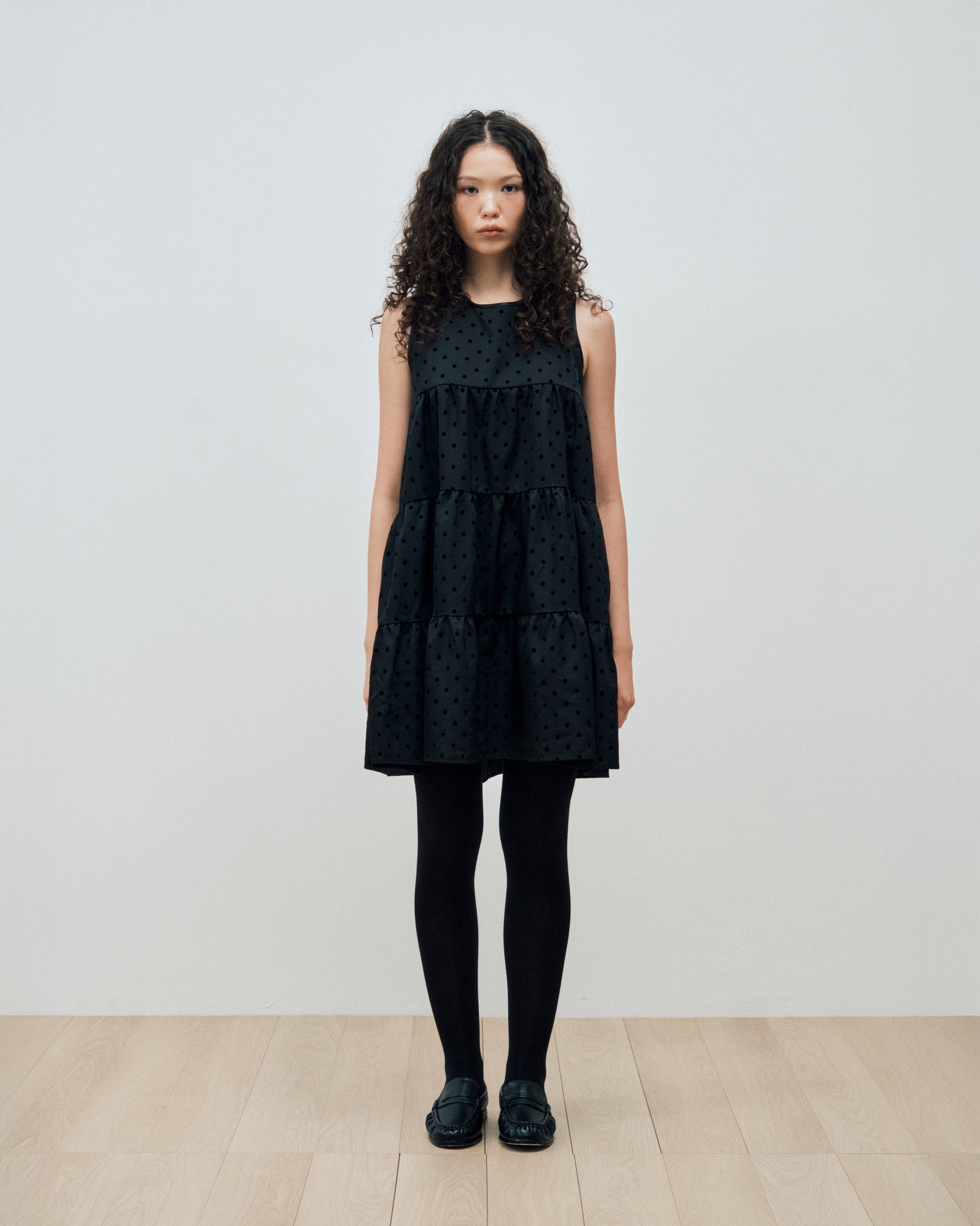 POLKA DOT TIERED DRESS_BLACK