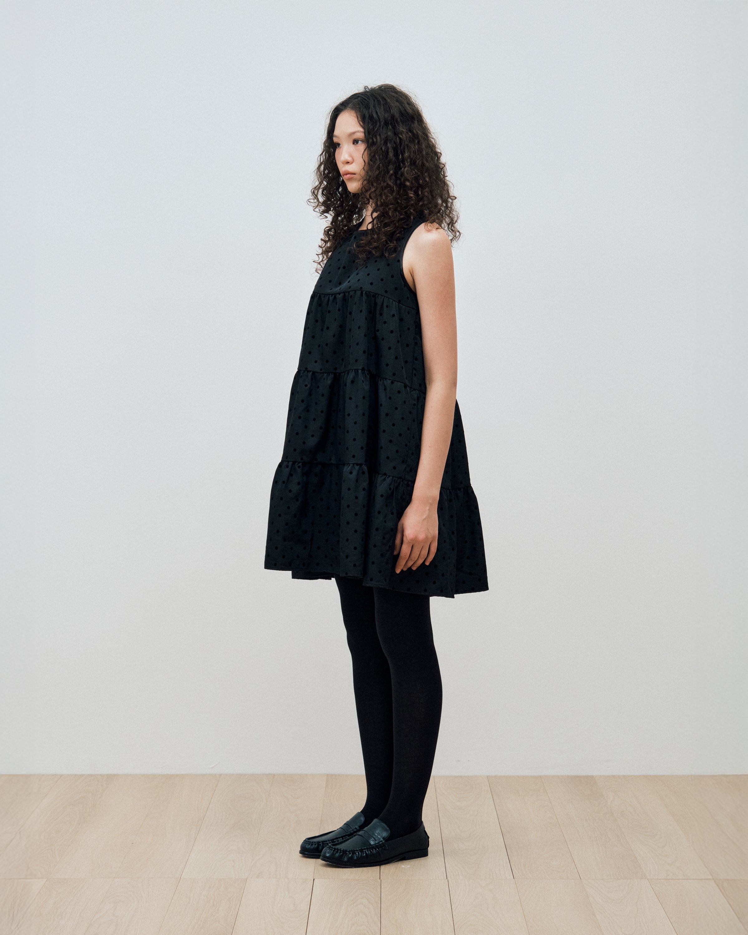 POLKA DOT TIERED DRESS_BLACK