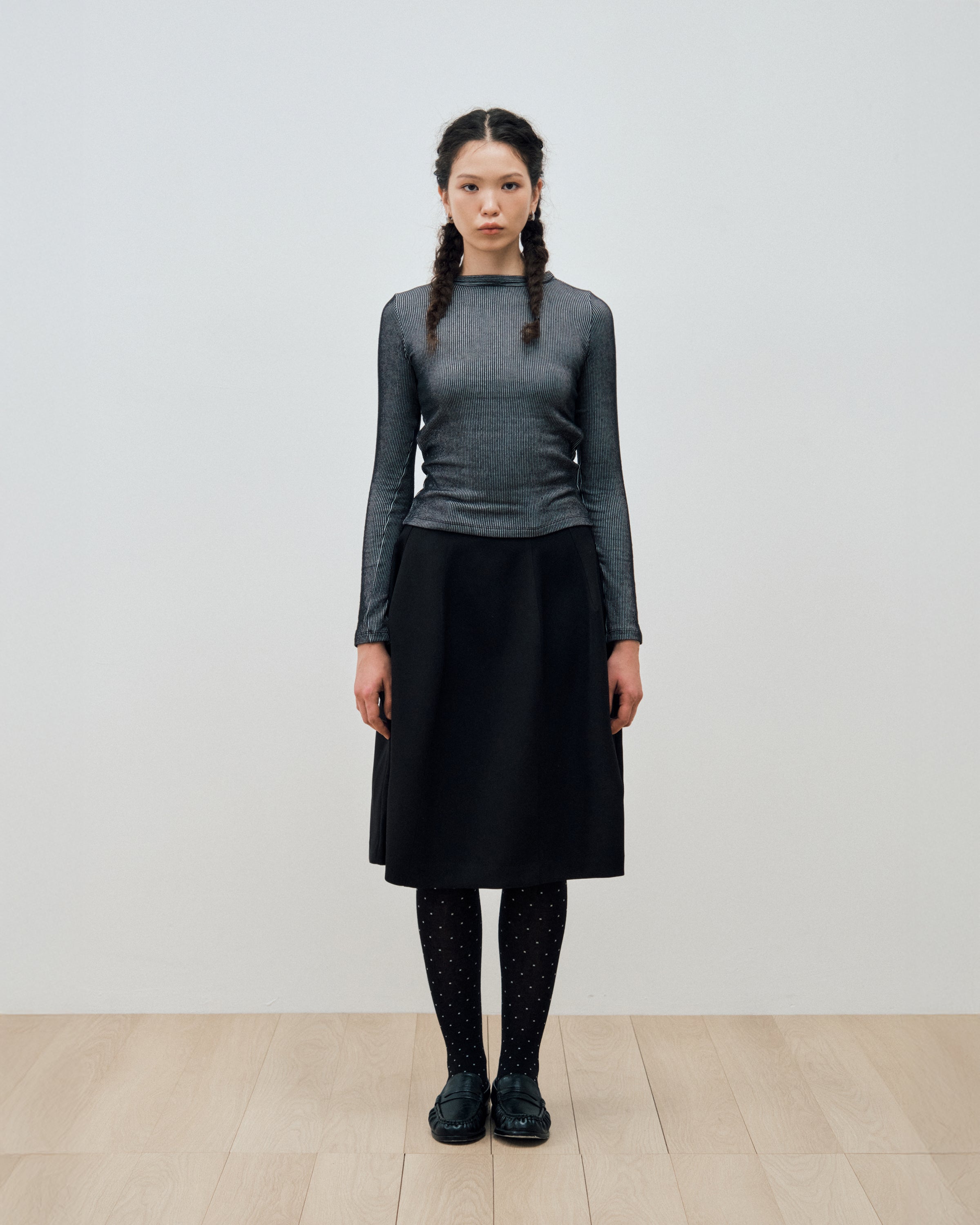 BLACK UNEVEN MIDI SKIRT_BLACK