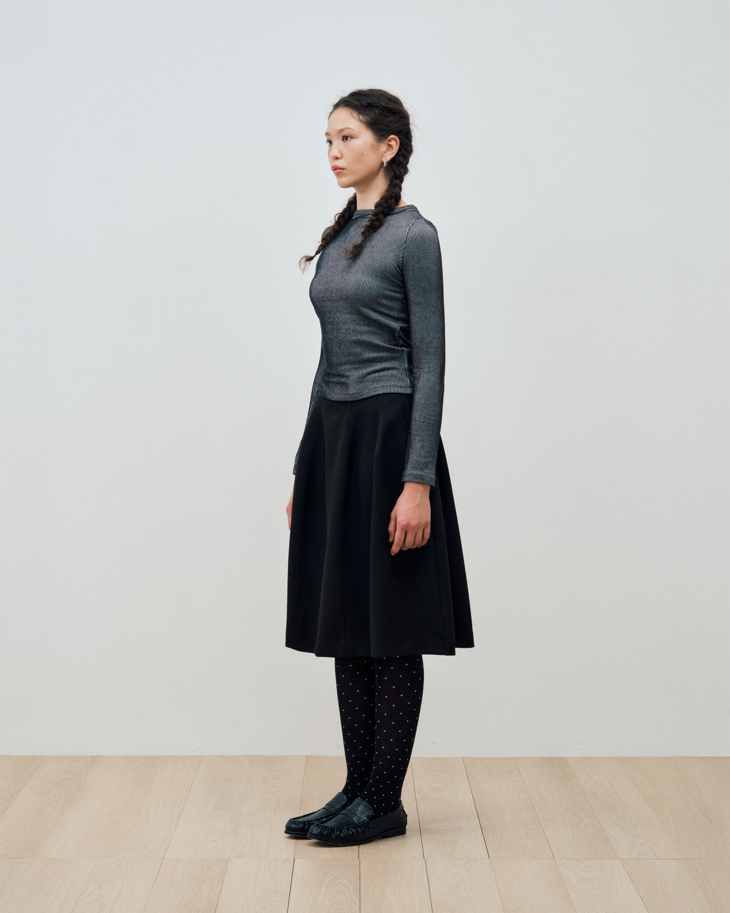 BLACK UNEVEN MIDI SKIRT_BLACK