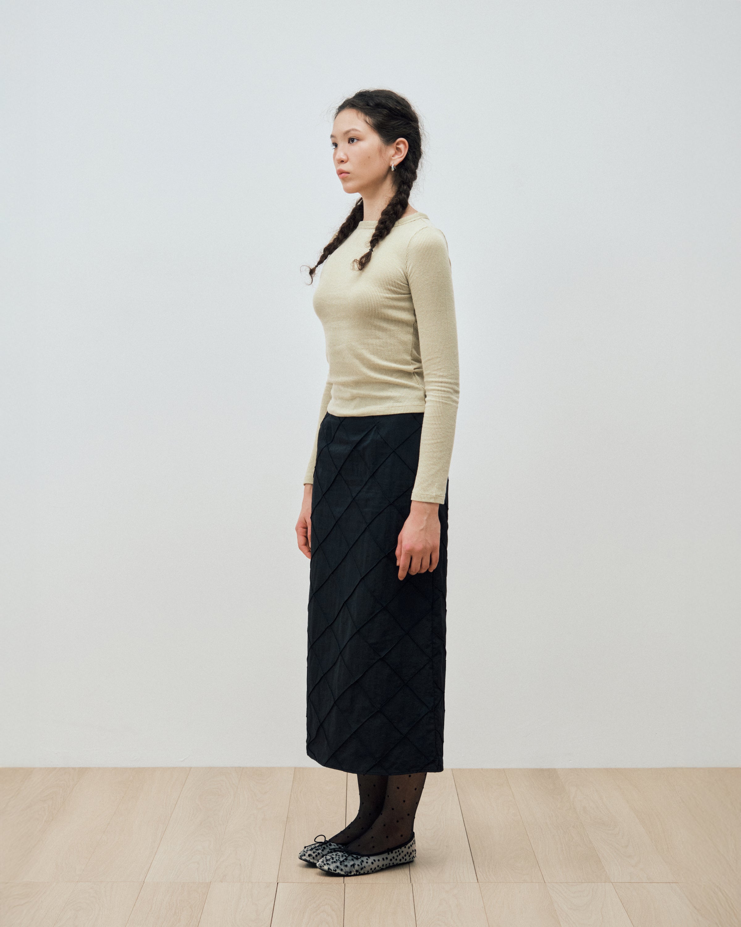 TWO-TONE RIBBED LONG SLEEVES TEE_MELON